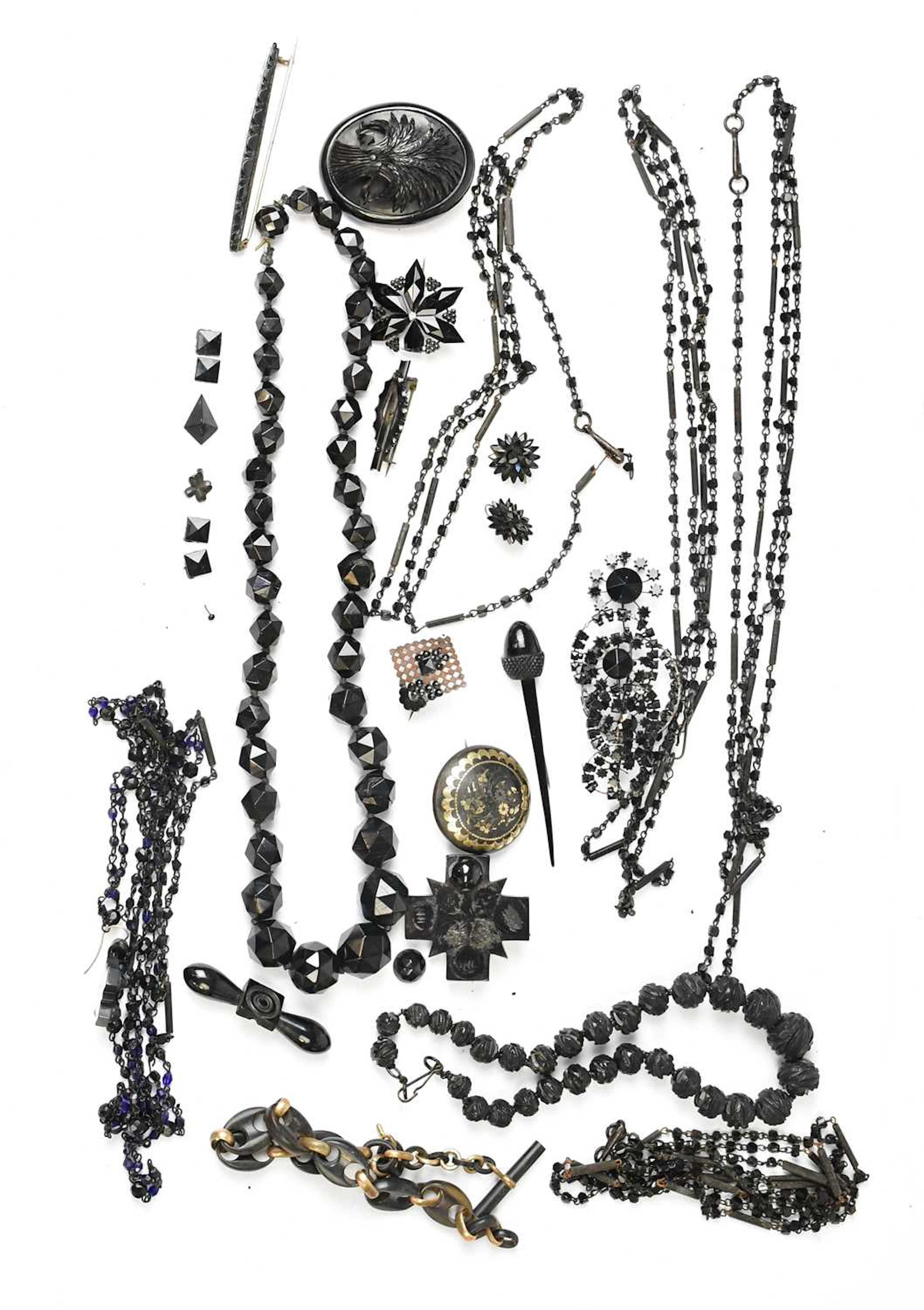 A group of vintage jet-style jewellery