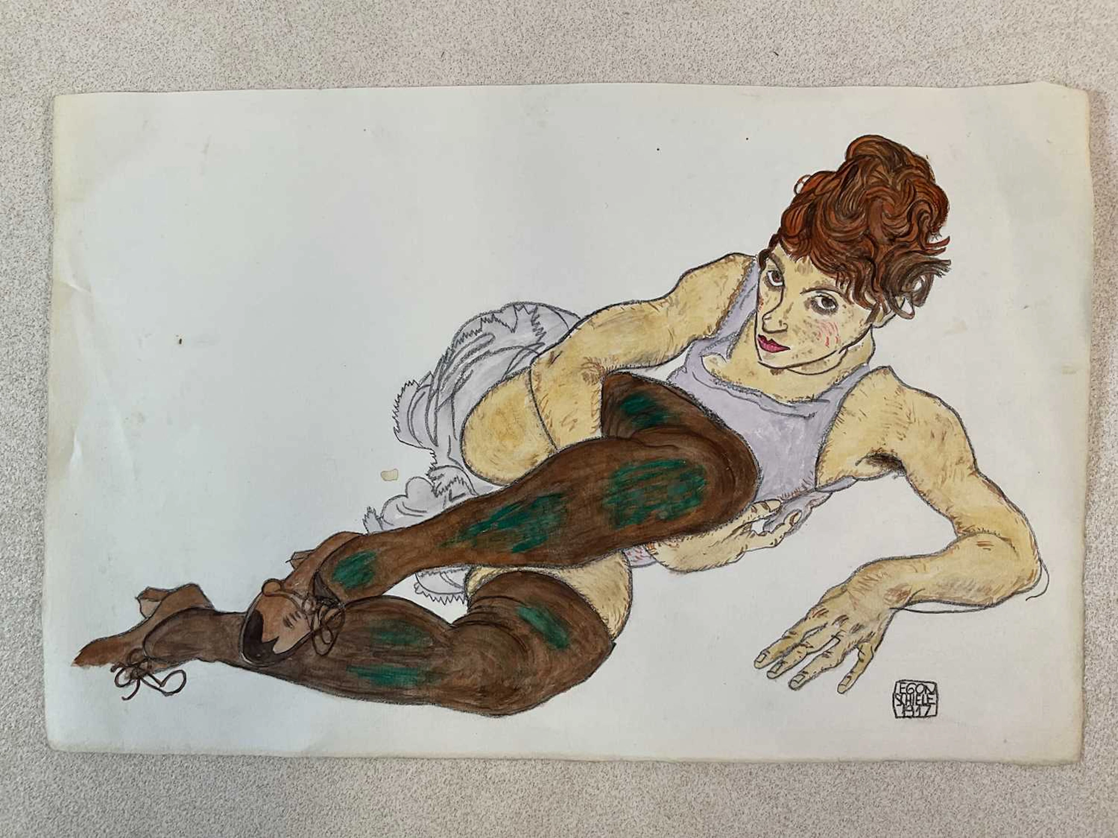 EGON SCHIELE (1890-1918); pencil drawing heightened in colours