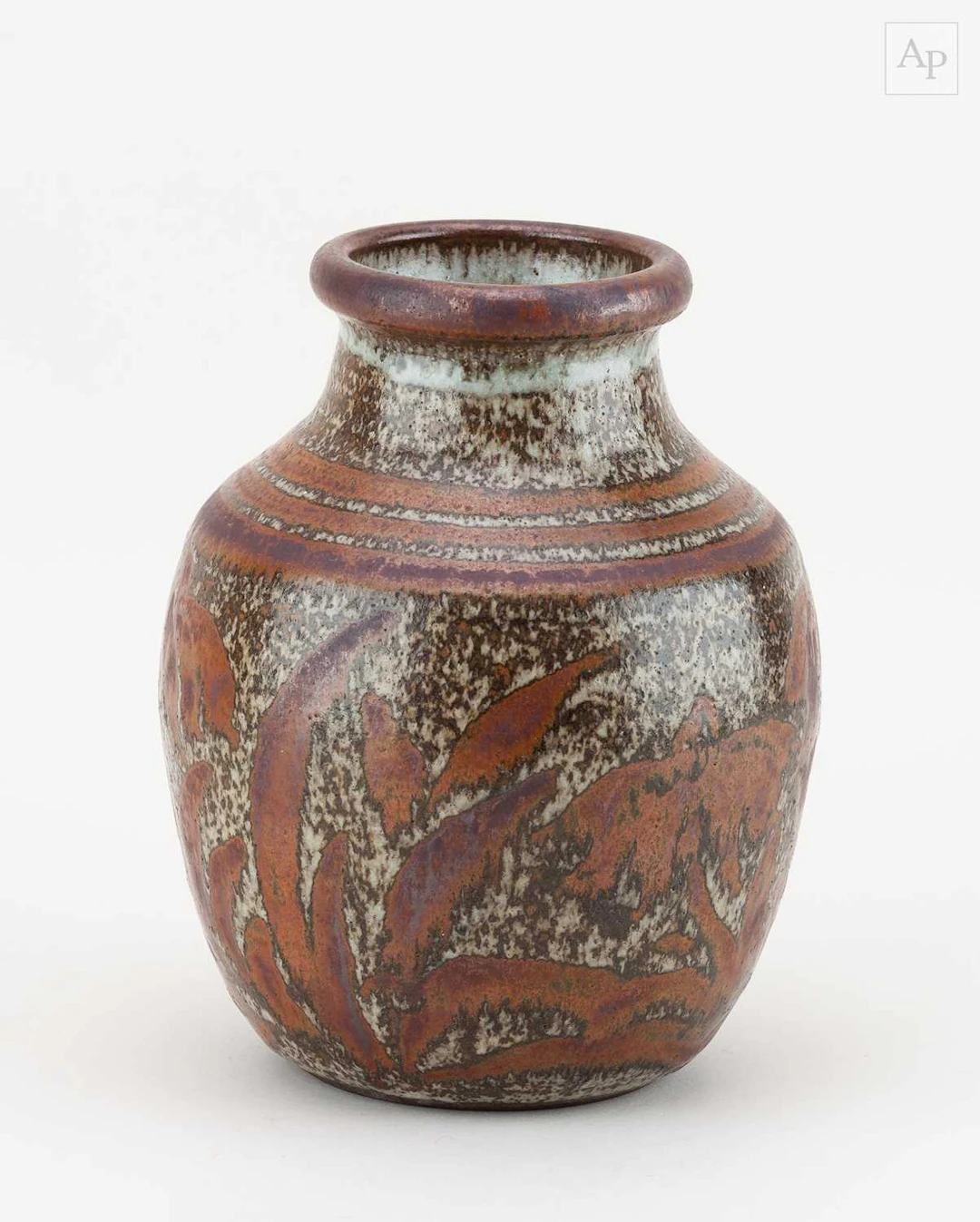 CONSTANCE DUNN; a stoneware vase covered in heavily...