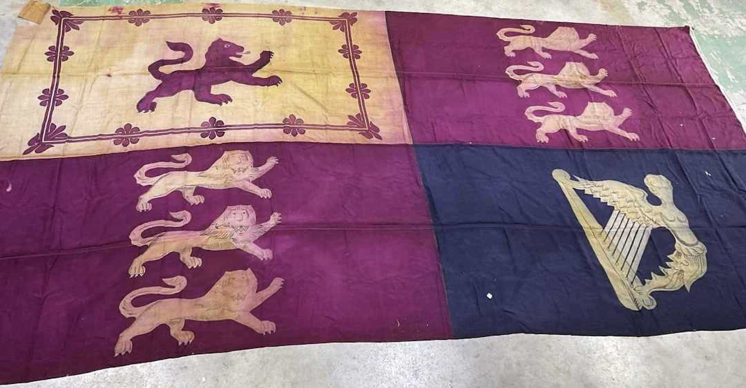 A very large Victorian Royal coat of arms Flag believed...