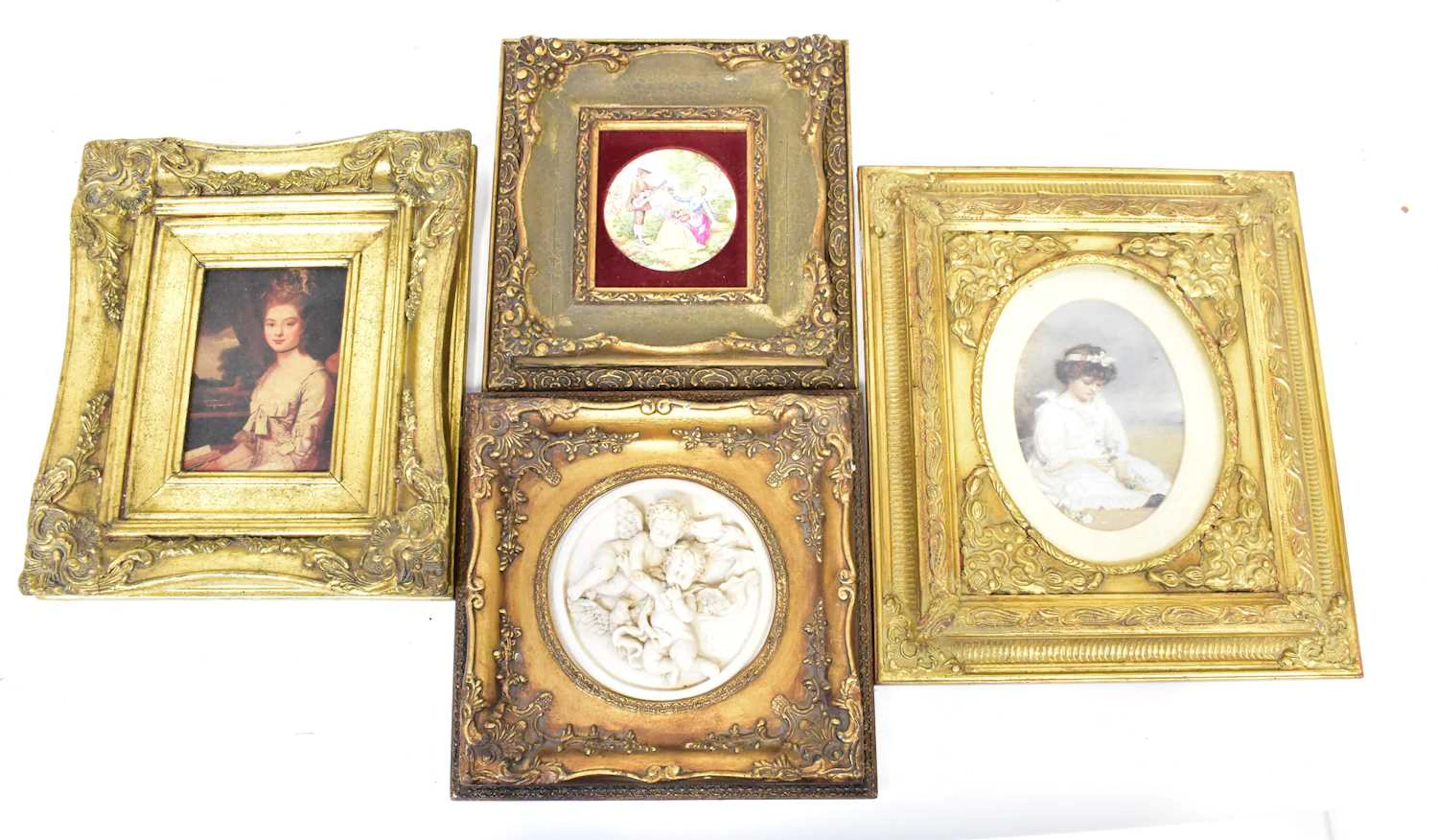 Four pictures comprising an oval print of a young girl