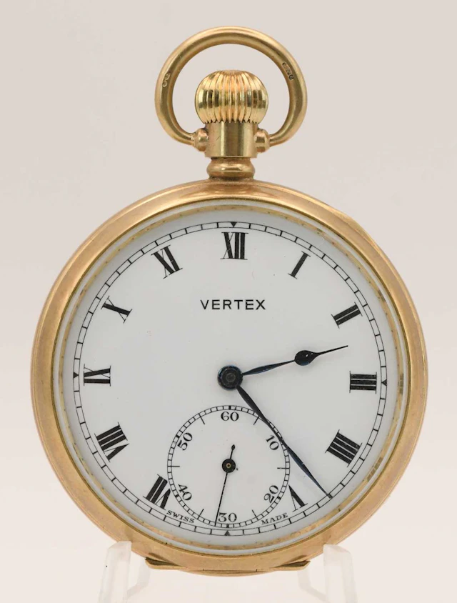VERTEX; a 9ct yellow gold open face pocket watch