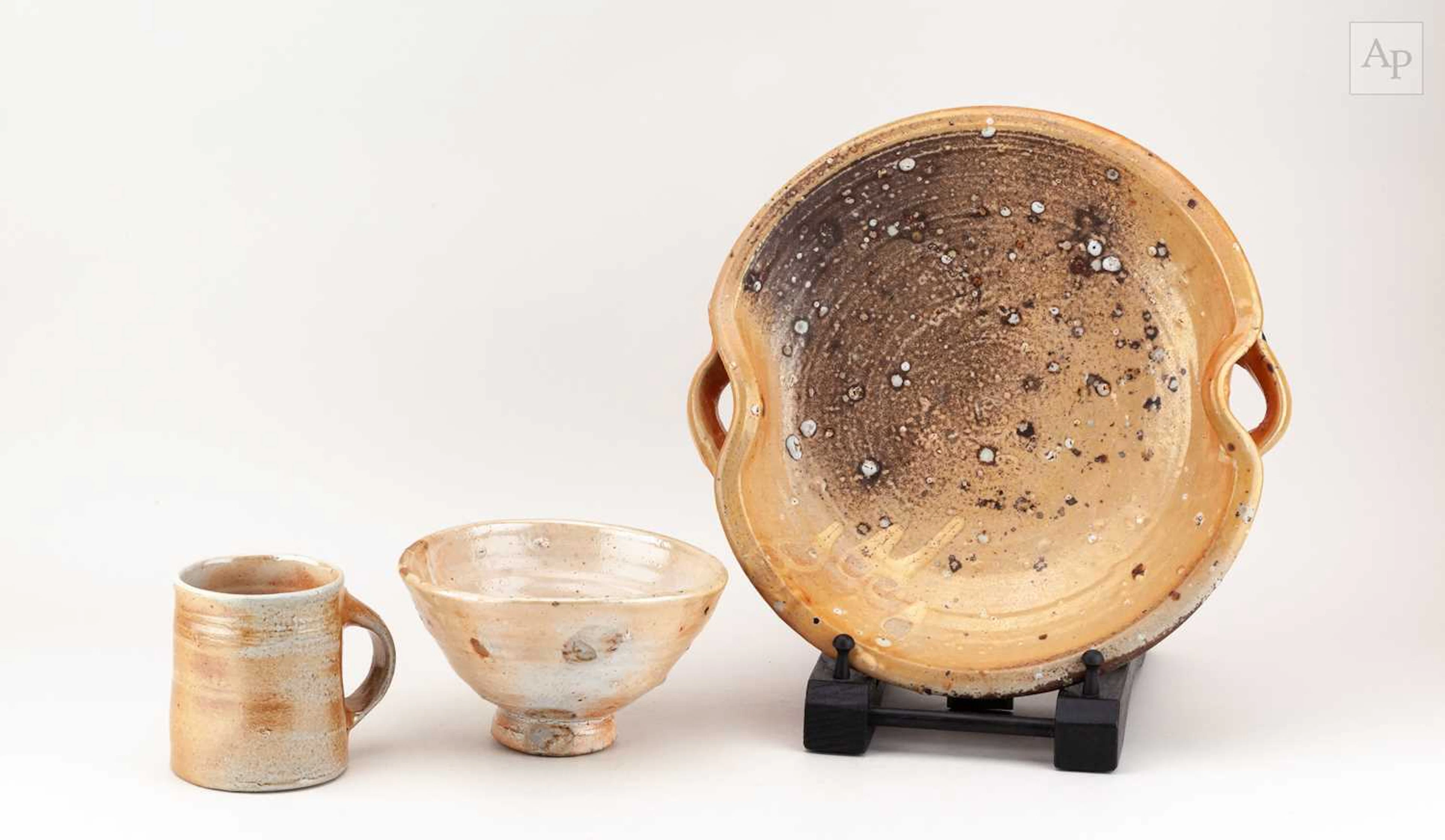 NIC COLLINS (born 1958); a wood fired stoneware twin...