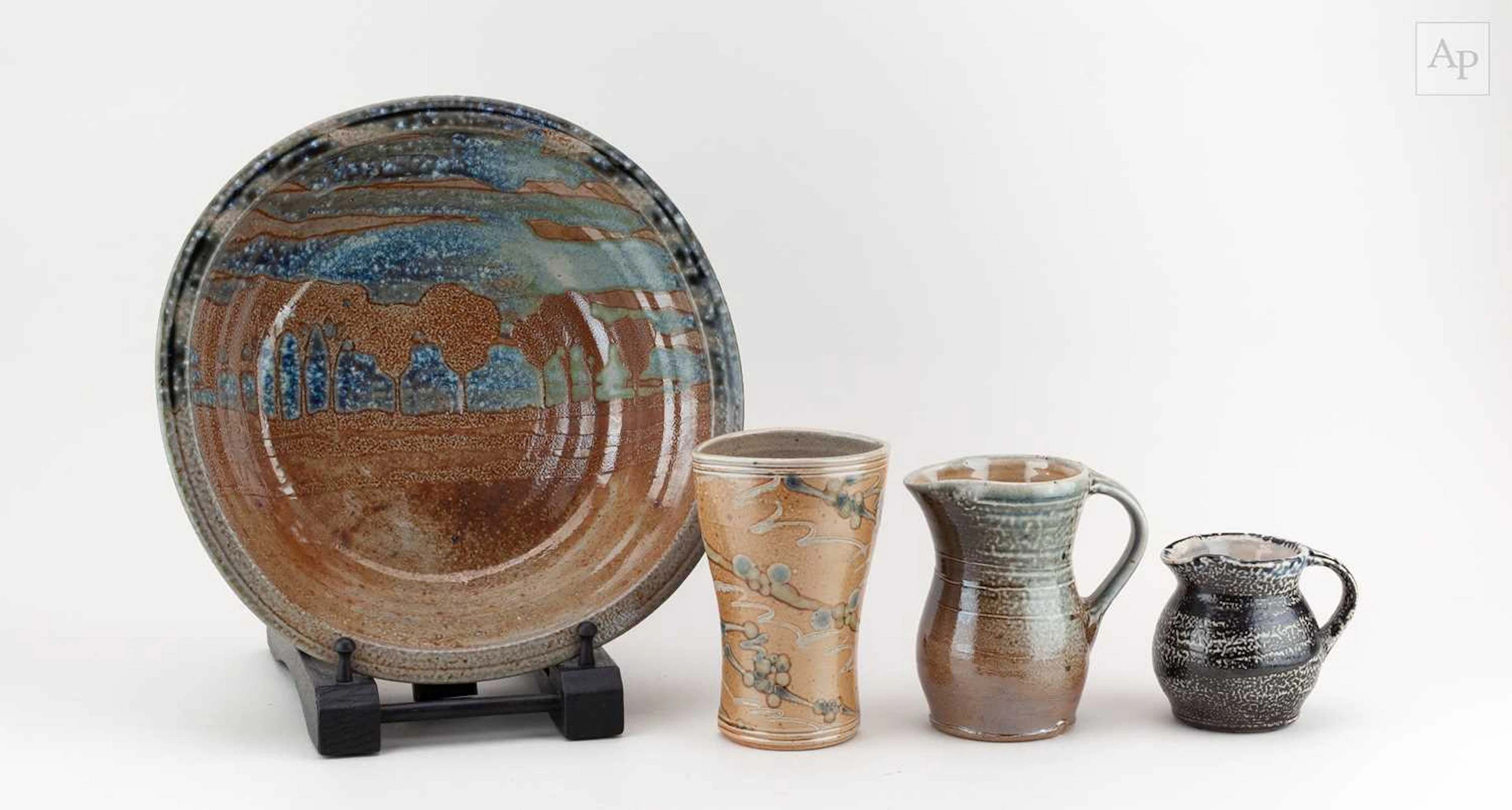 JANE HAMLYN (born 1940); a salt glazed dish decorated with a landscape