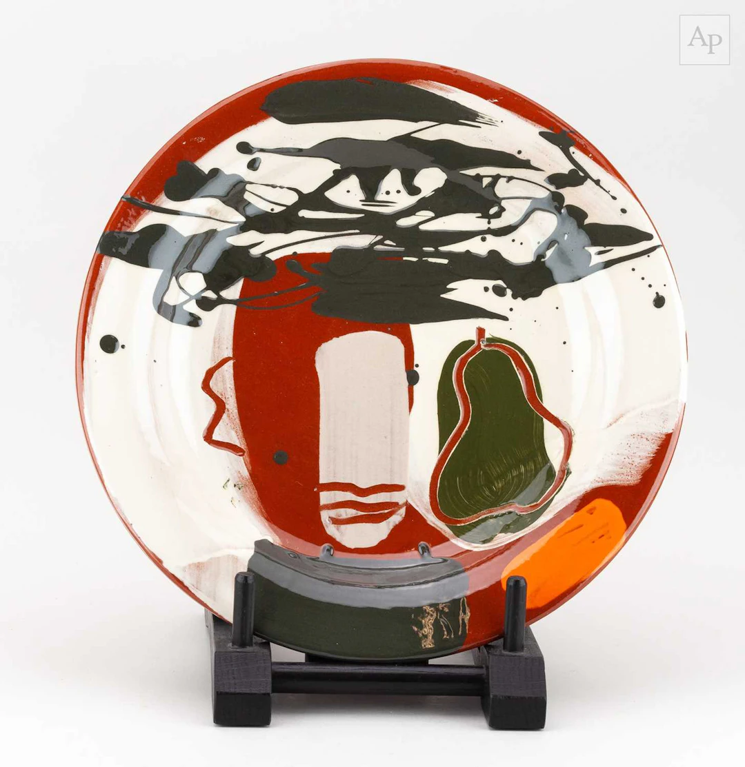 BRUCE McLEAN (born 1944); a large earthenware plate with...