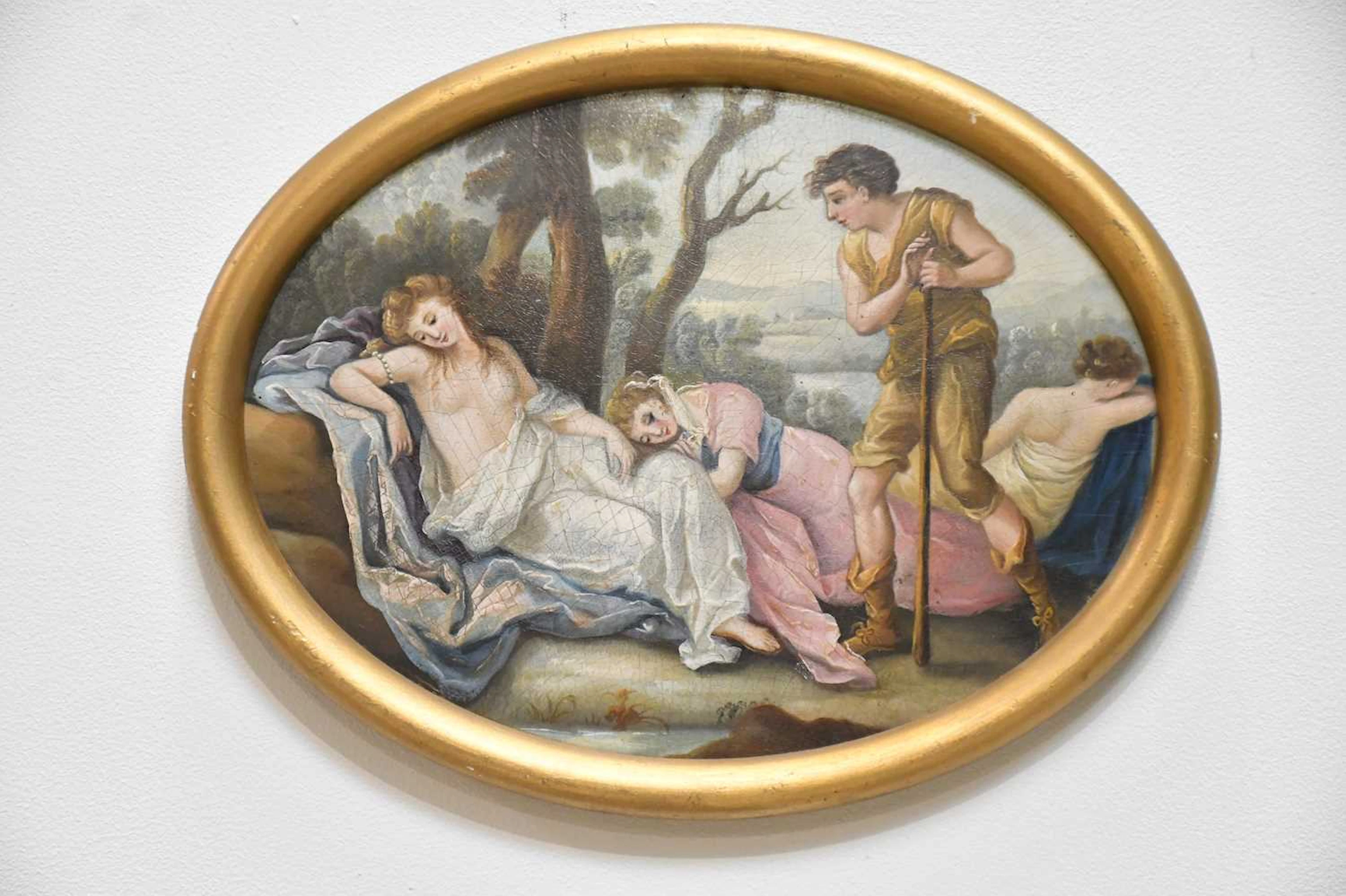 A late 19th century oil on board oval panel after Angelica Kauffman