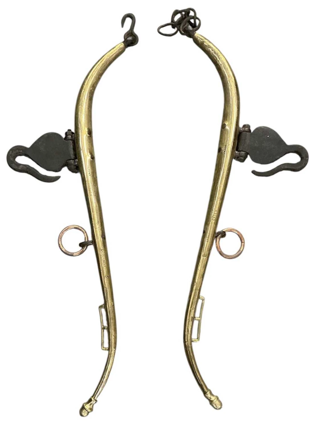A pair of Victorian patent solid brass horse carriage rein mats