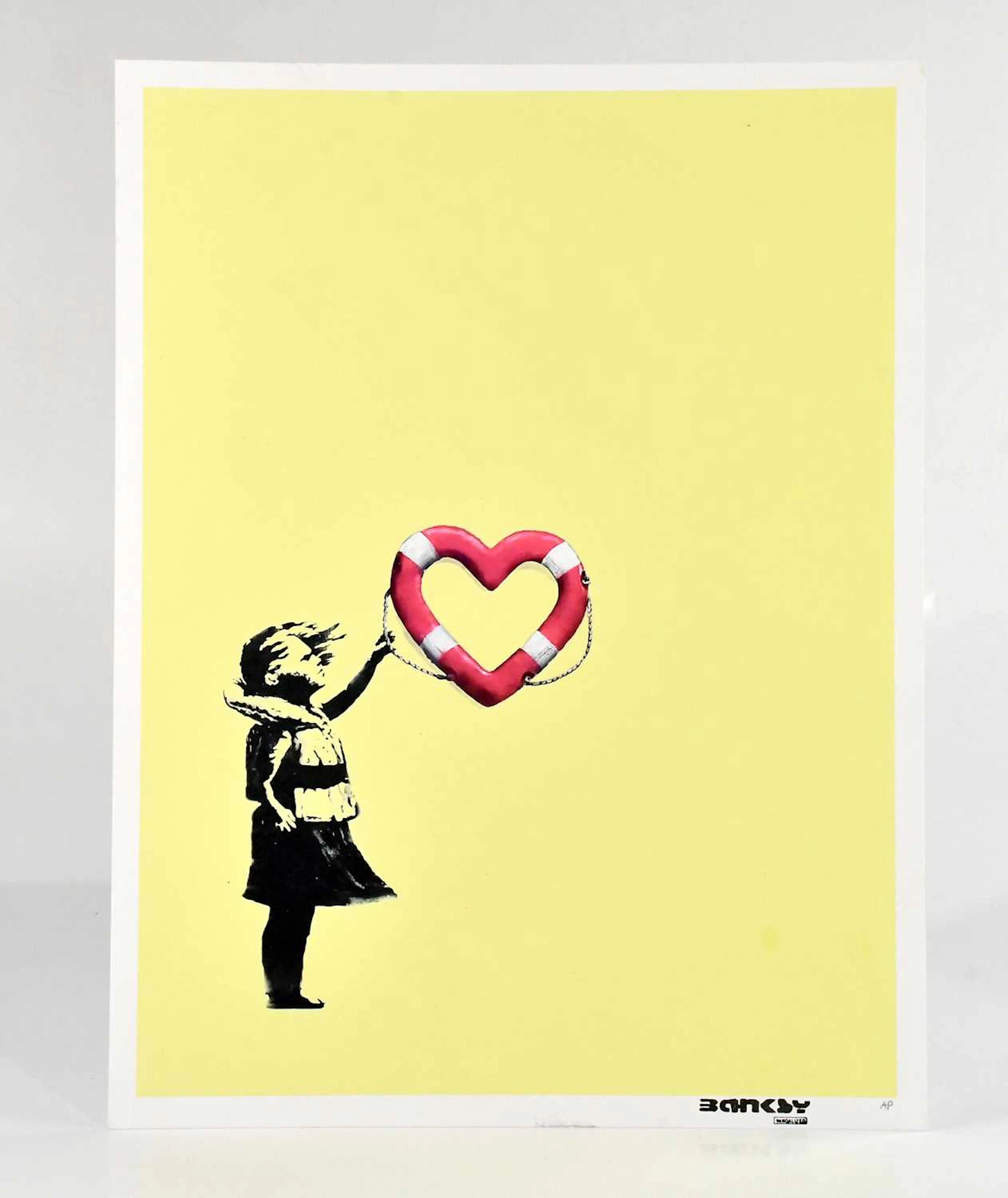 BANKSY (born 1974); 'Girl with Heart Shaped Float (Yellow)' AP print