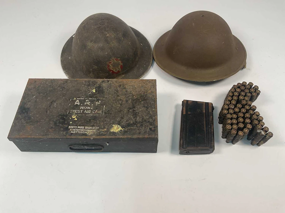 Two British steel helmets