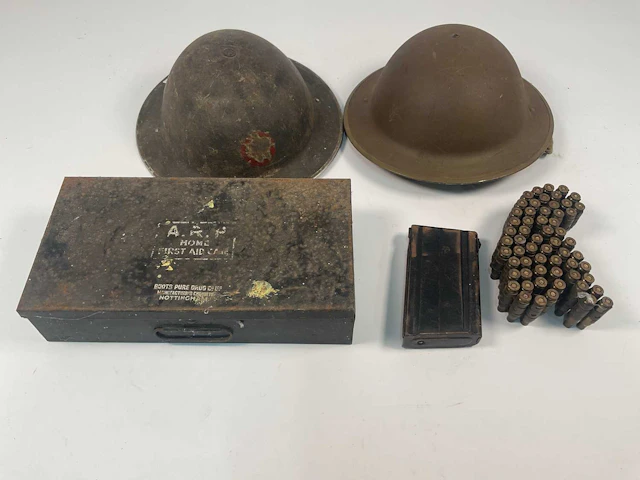 Two British steel helmets