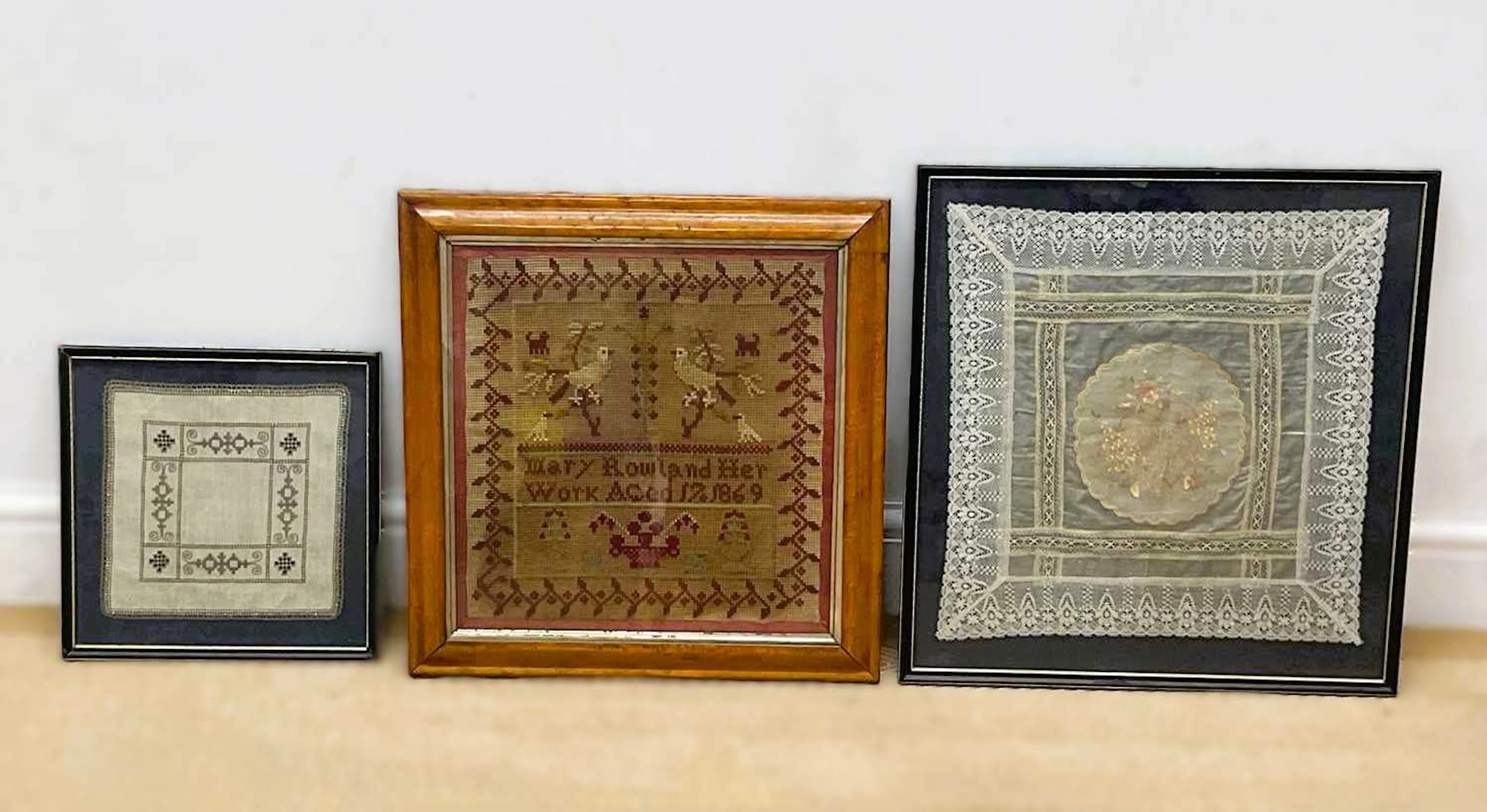 A 19th century woolwork sampler stitched by Mary Rowland