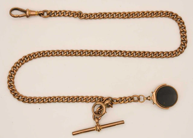 A 9ct rose gold Albert watch chain