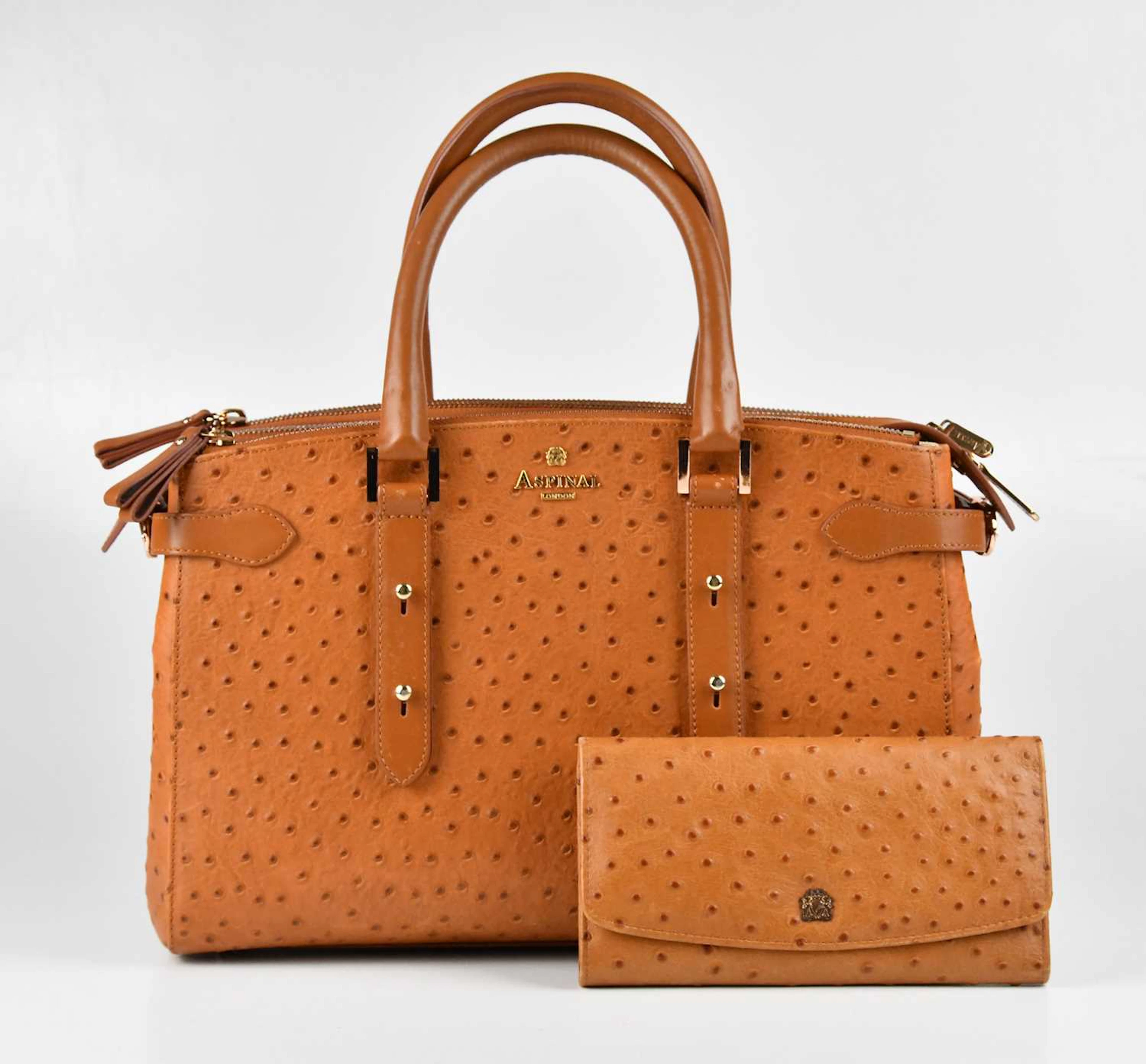 ASPINAL; a tan ostrich leather embossed Brookstreet handbag