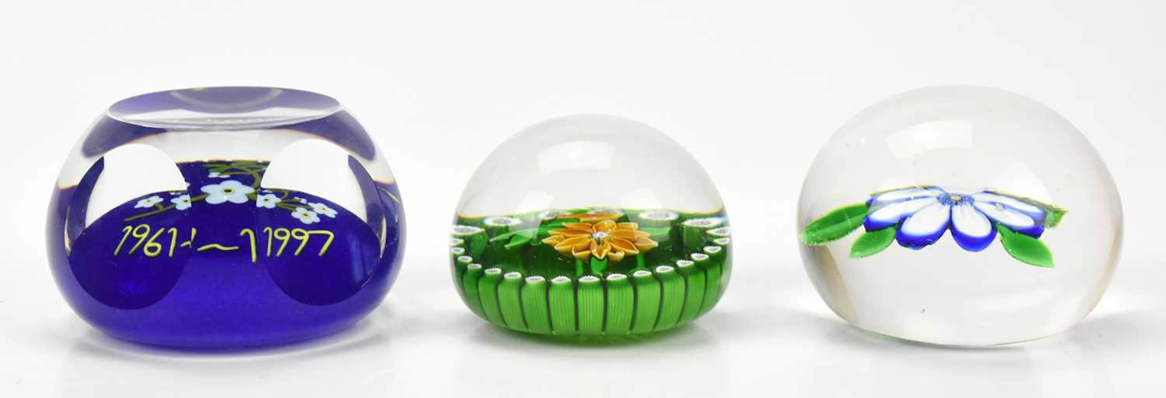 PERTHSHIRE; three glass paperweights including a tribute to Princess Diana