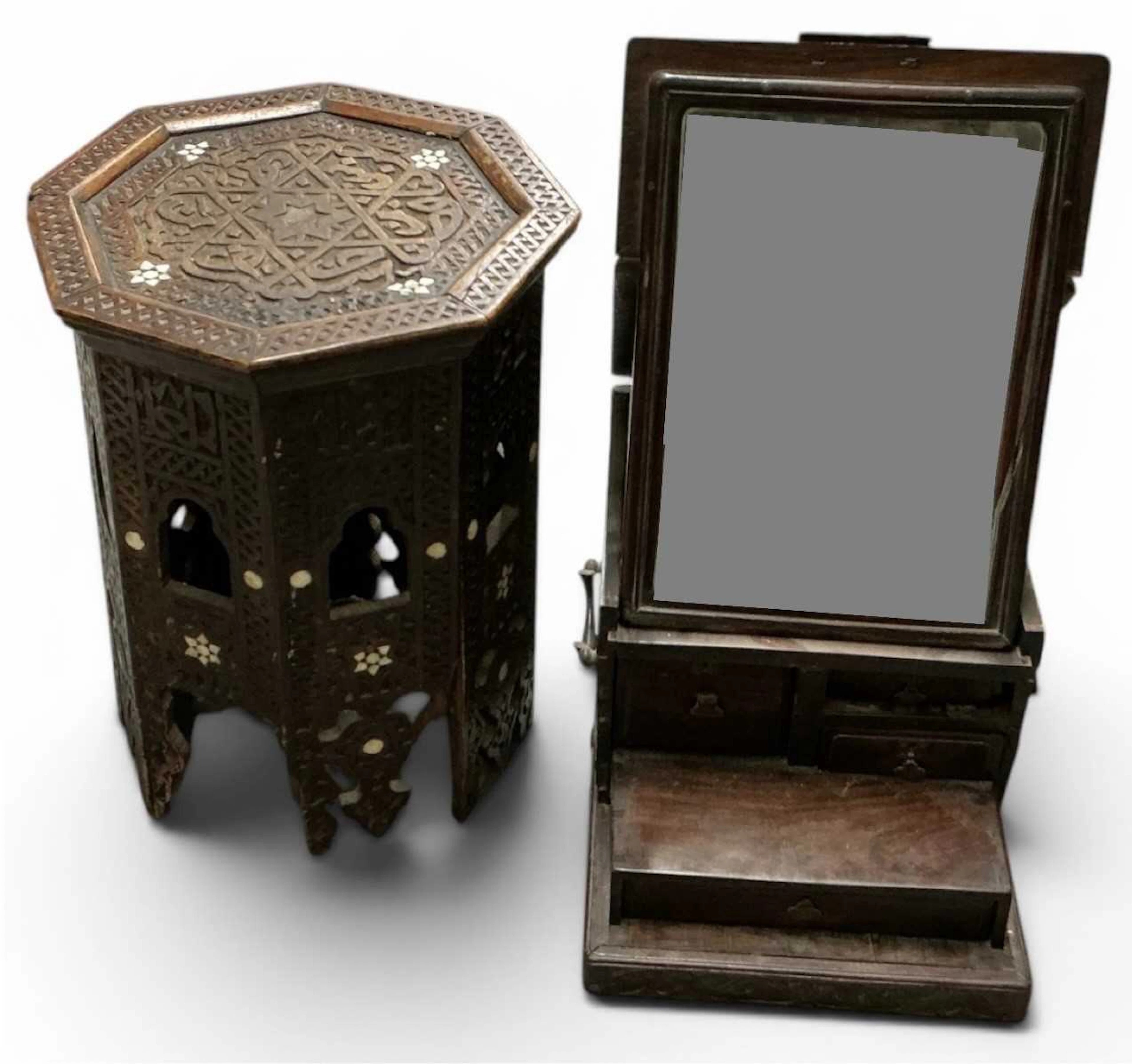 An early 20th century Chinese carved hardwood brass mounted jewellery box