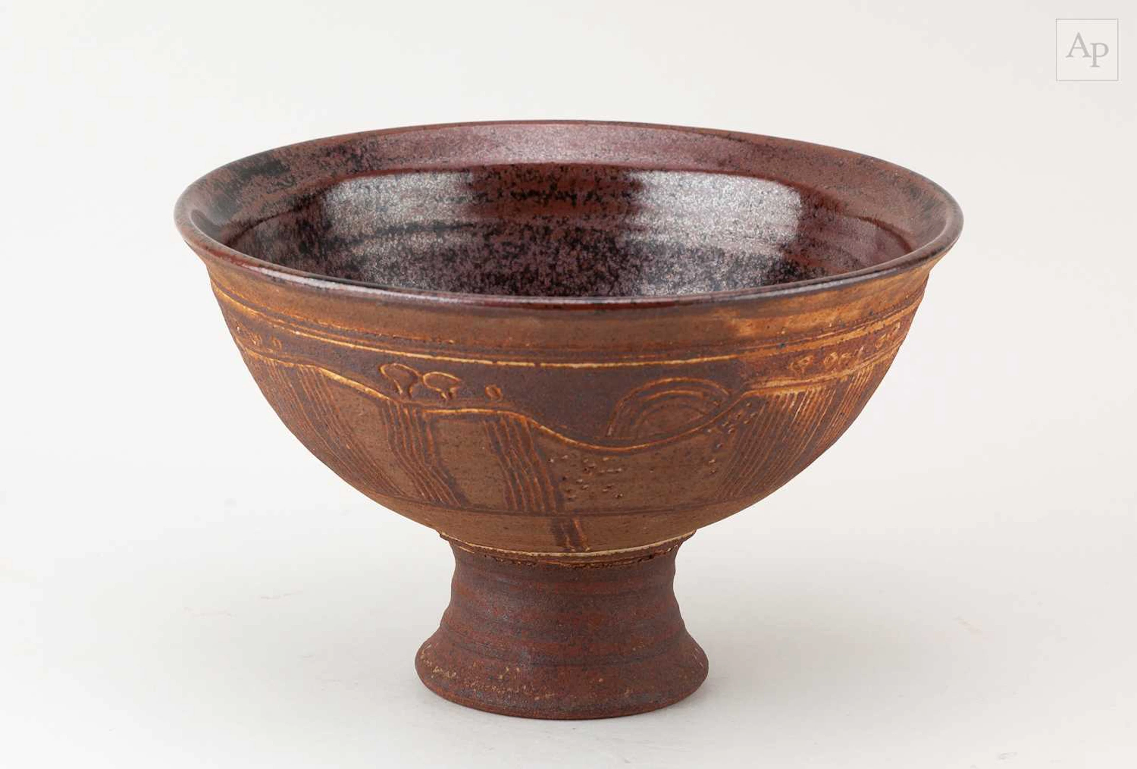 MICHAEL CASSON (1925-2003); a stoneware pedestal bowl...
