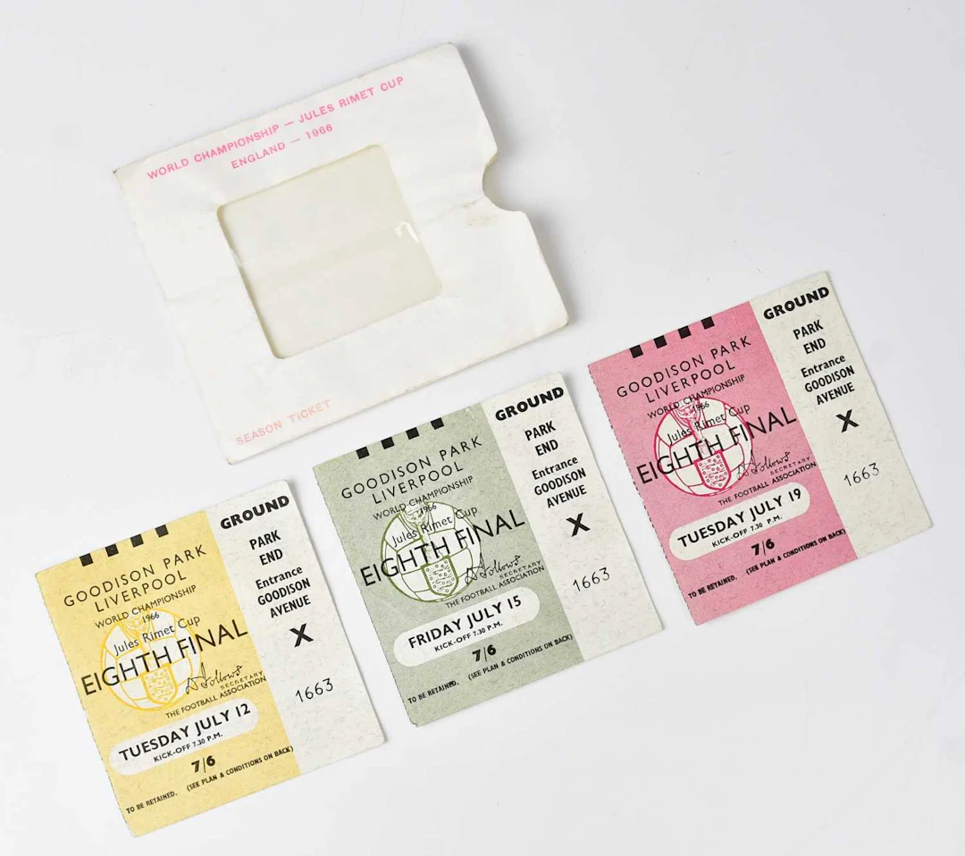 WORLD CUP 1966; three tickets stubs for Brazil's eighth...