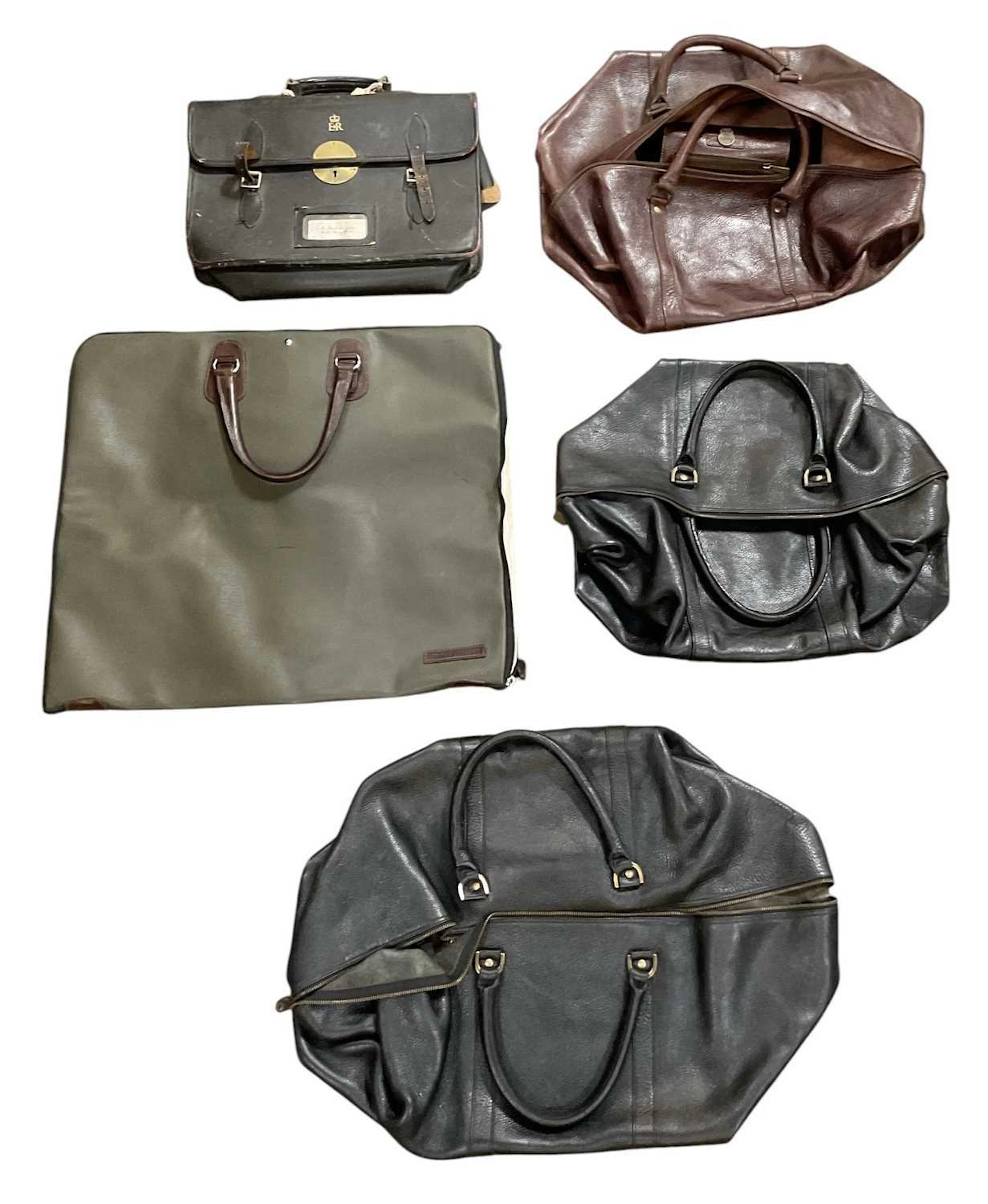 MULBERRY; a black leather holdall duffle bag