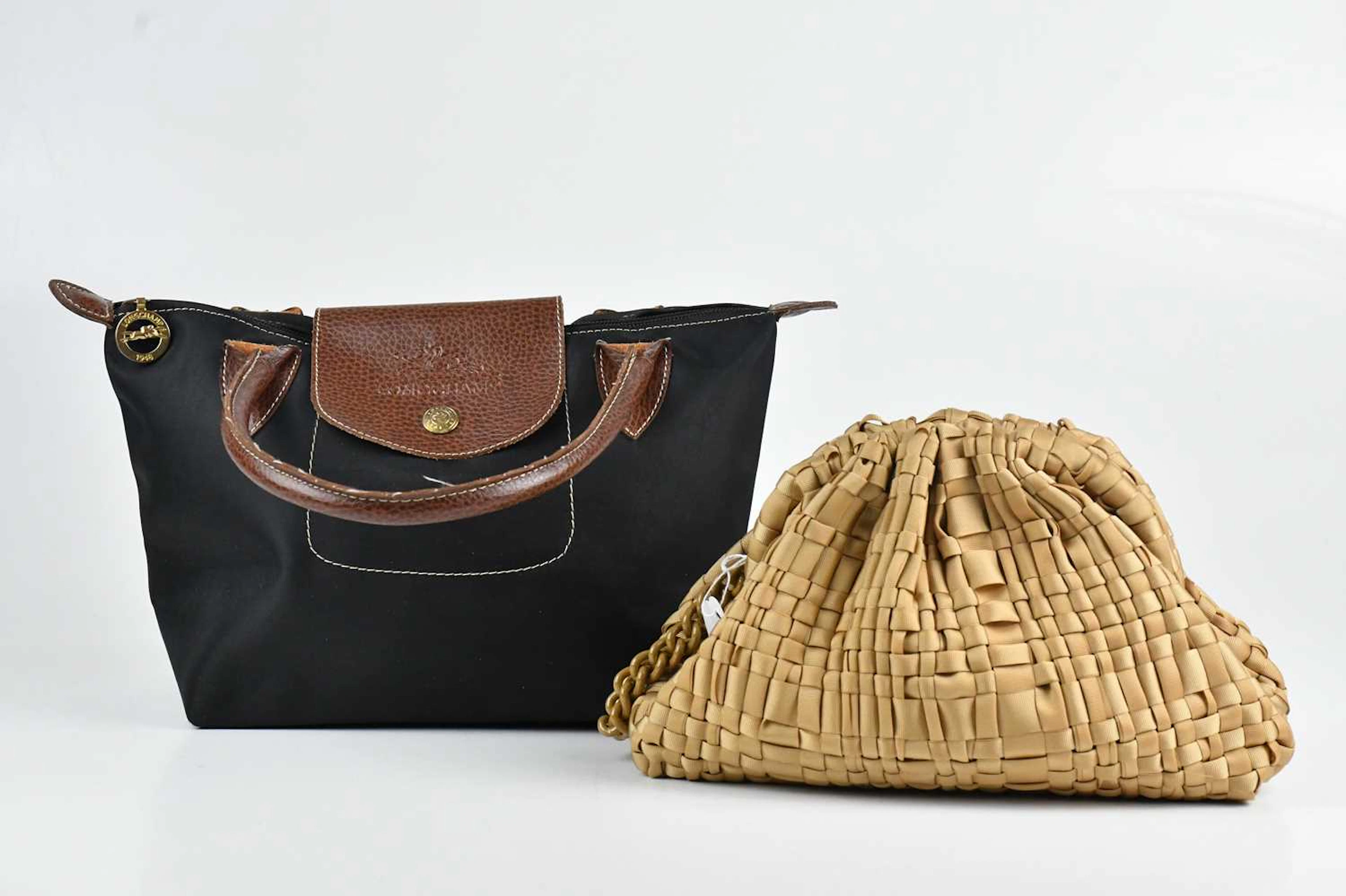 LONGCHAMPS; a black canvas Le Pliage original handbag