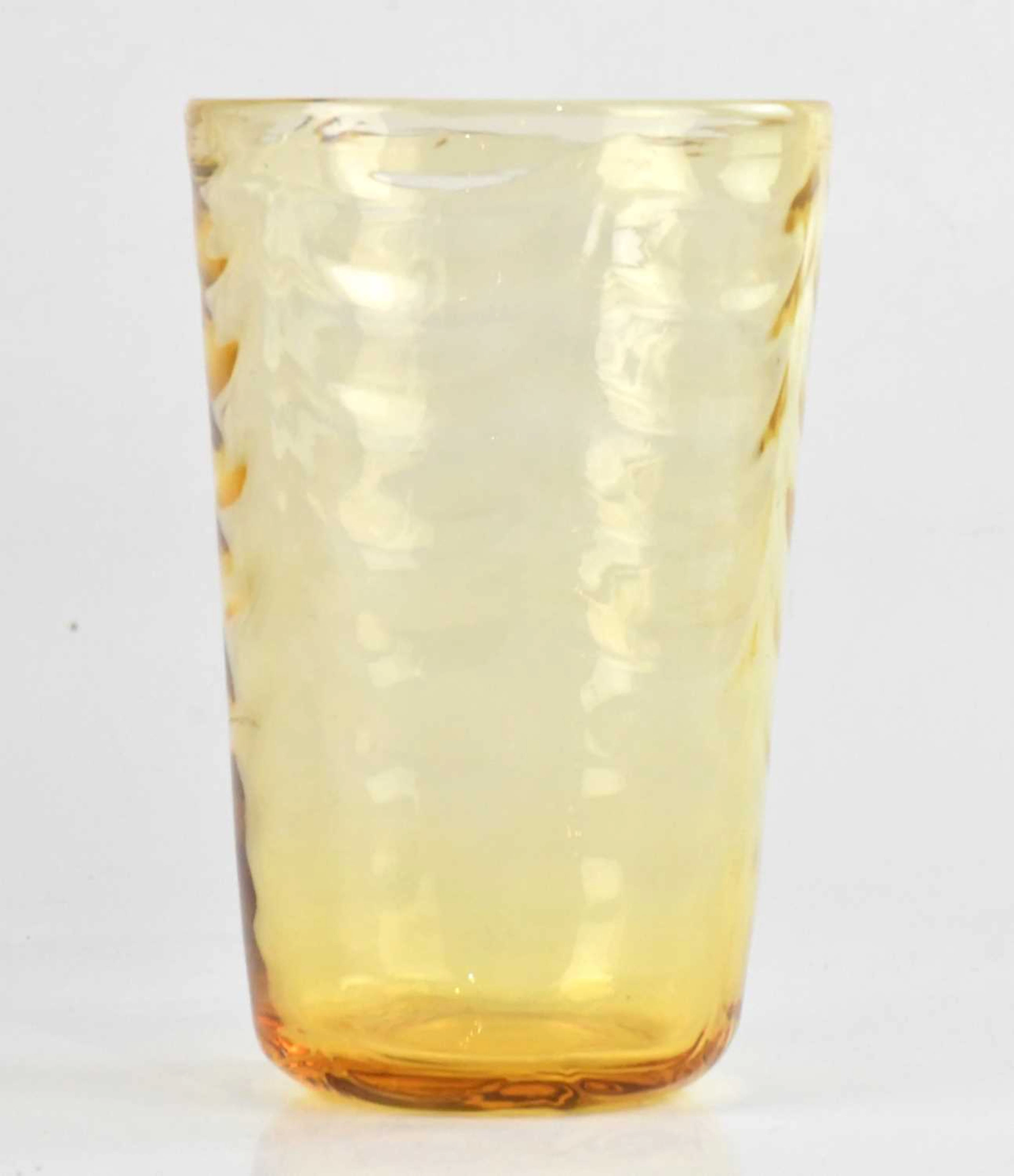 BARNABY MARRIOTT POWELL FOR WHITEFRIARS; an amber coloured ribbed vase