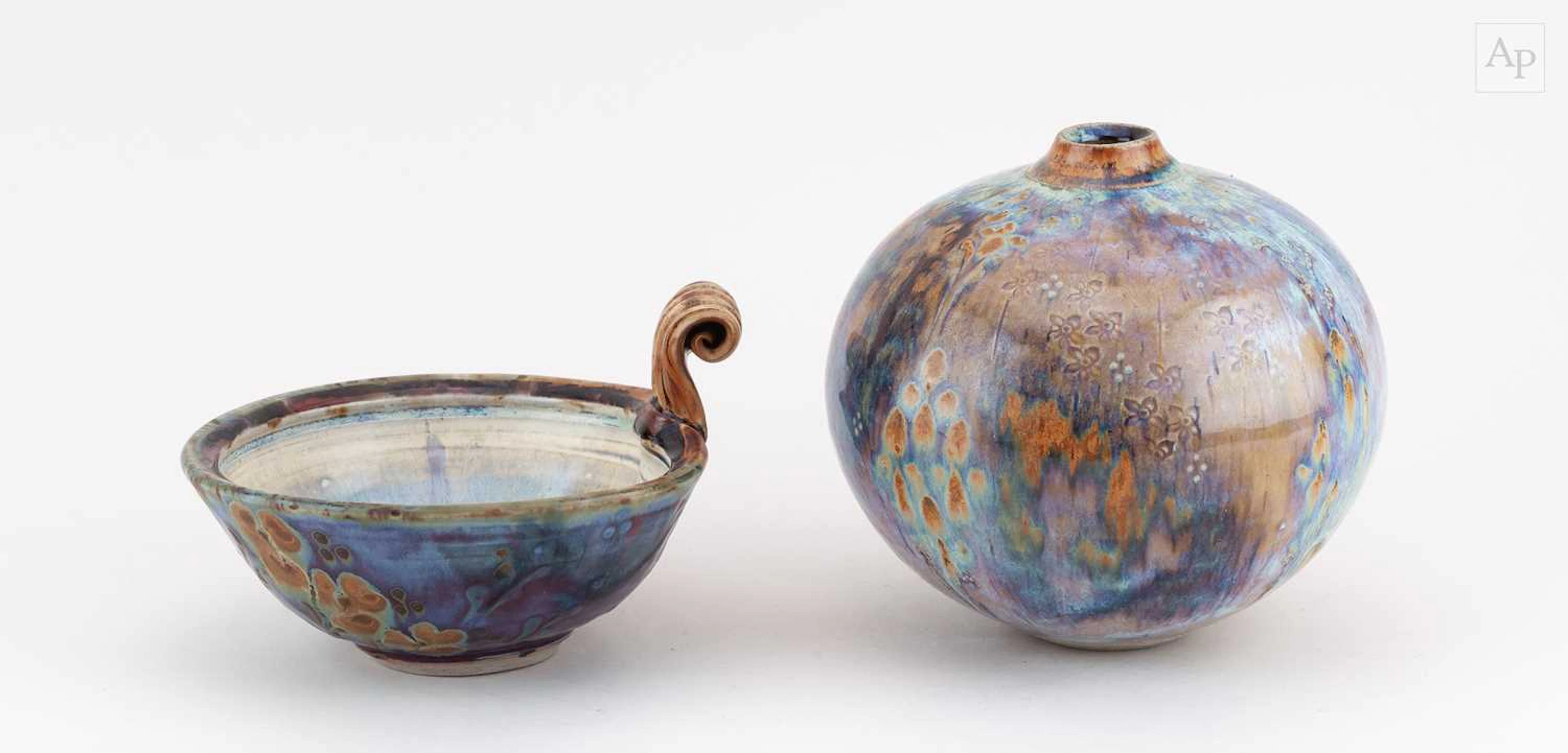 JOHN CALVER (born 1947); a globular stoneware vase with floral decoration