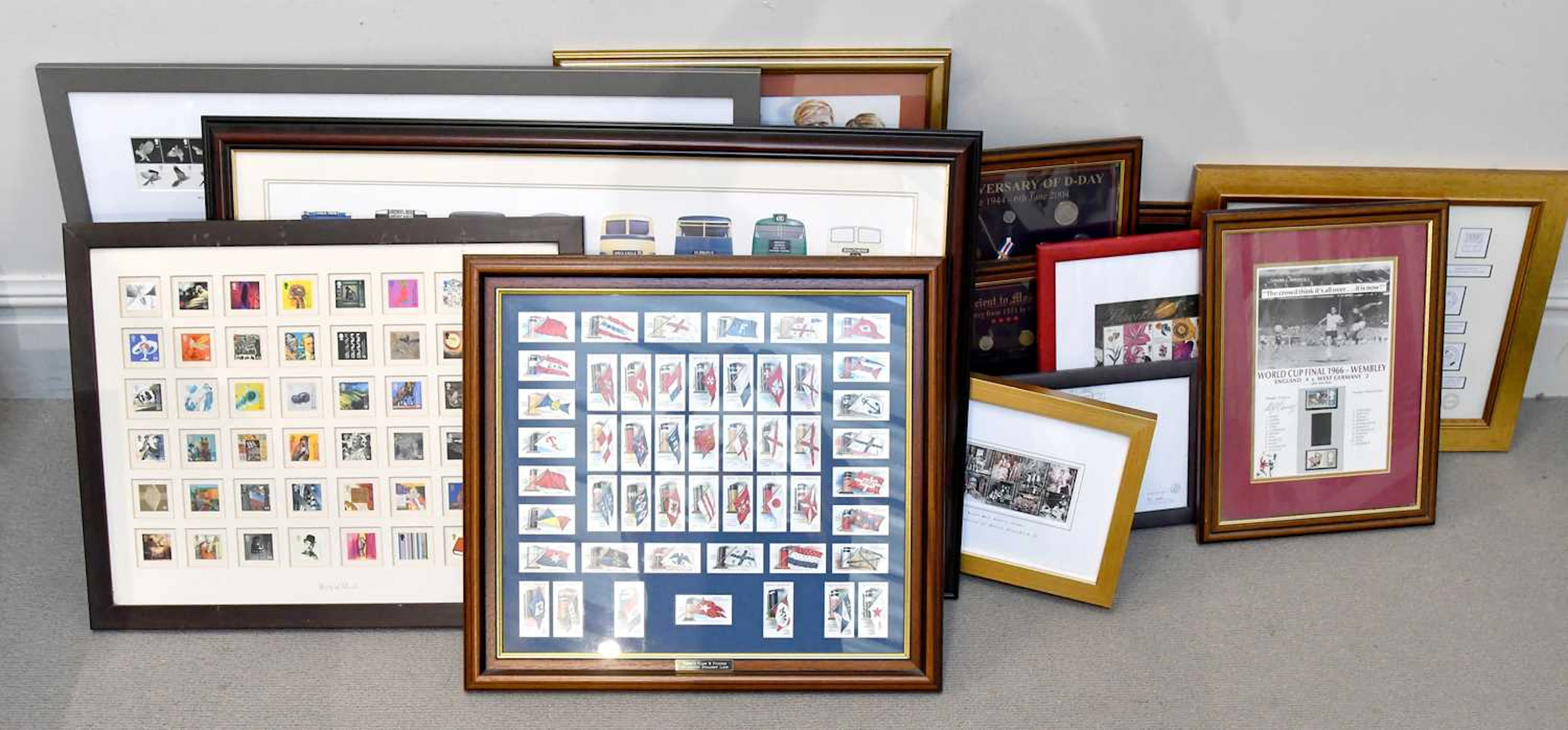 GREAT BRITAIN; a framed World Cup 1966 three stamp set (one stamp detached)