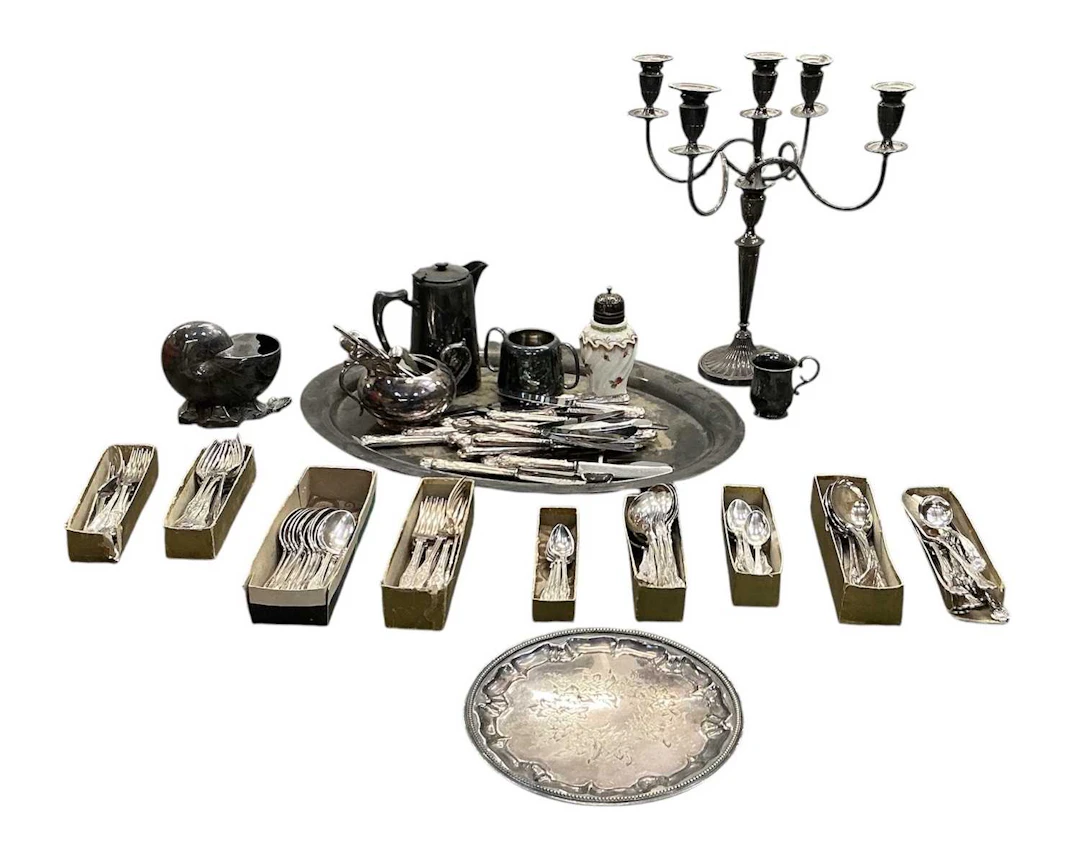 A quantity of assorted silver plated items including a large oval tray