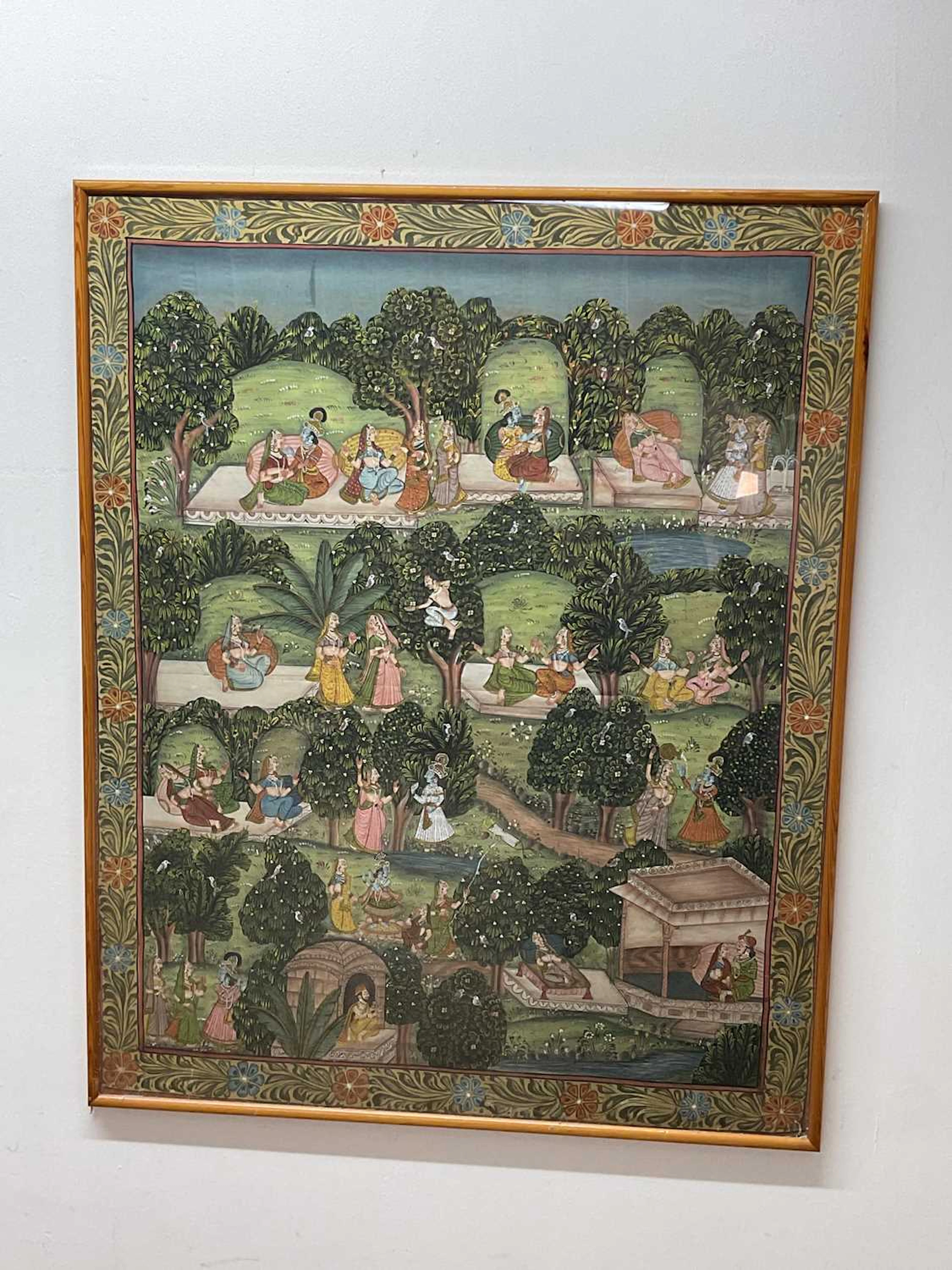 An Indian traditional painting on paper depicting figures of Krishna