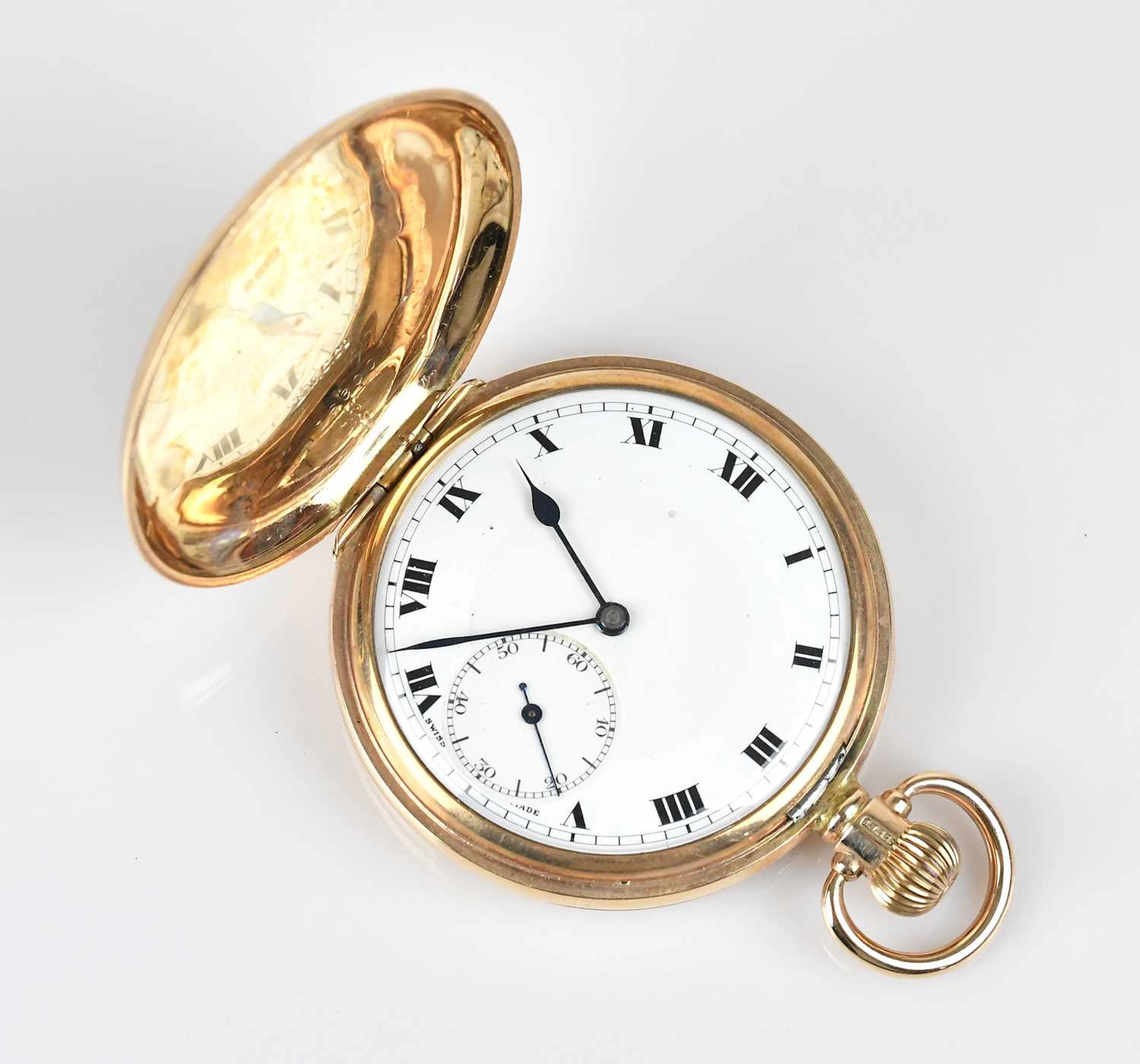 A 9ct yellow gold crown wind full hunter pocket watch