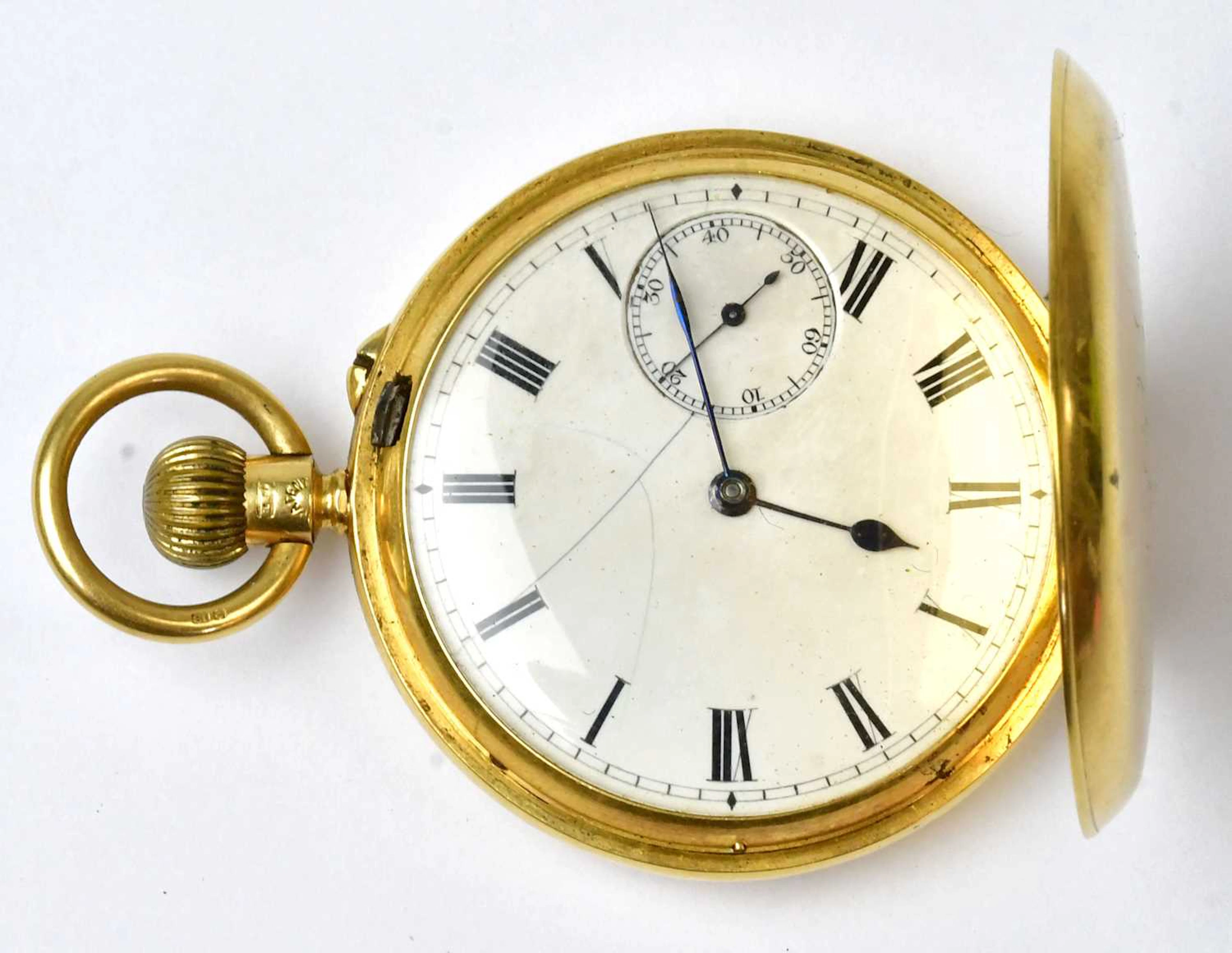 An 18ct yellow gold full hunter crown wind pocket watch