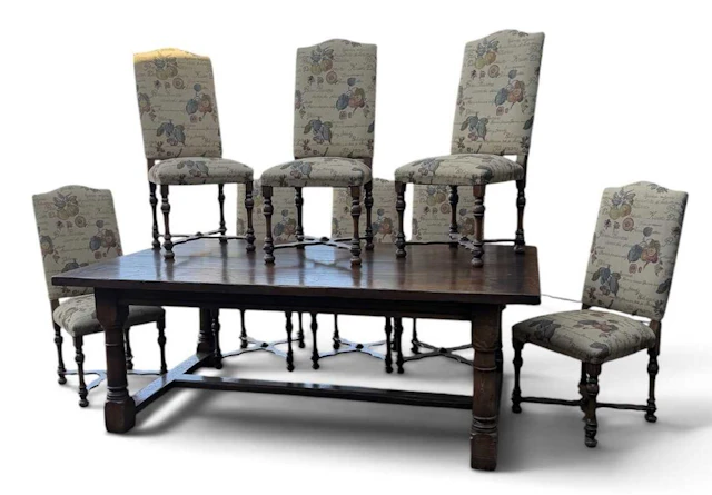 A good quality substantial reproduction oak plank top refectory type table