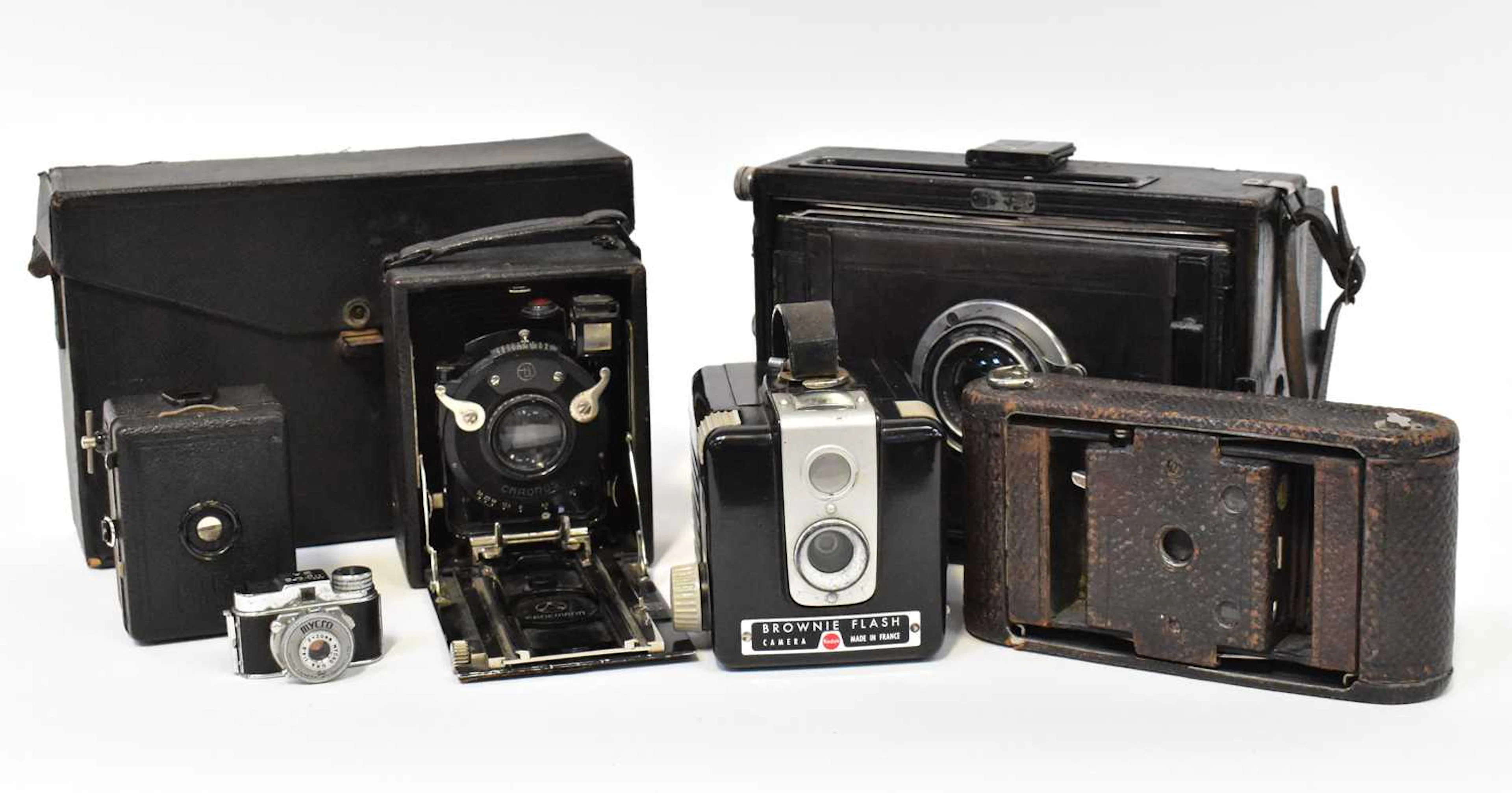 A collection of six film cameras