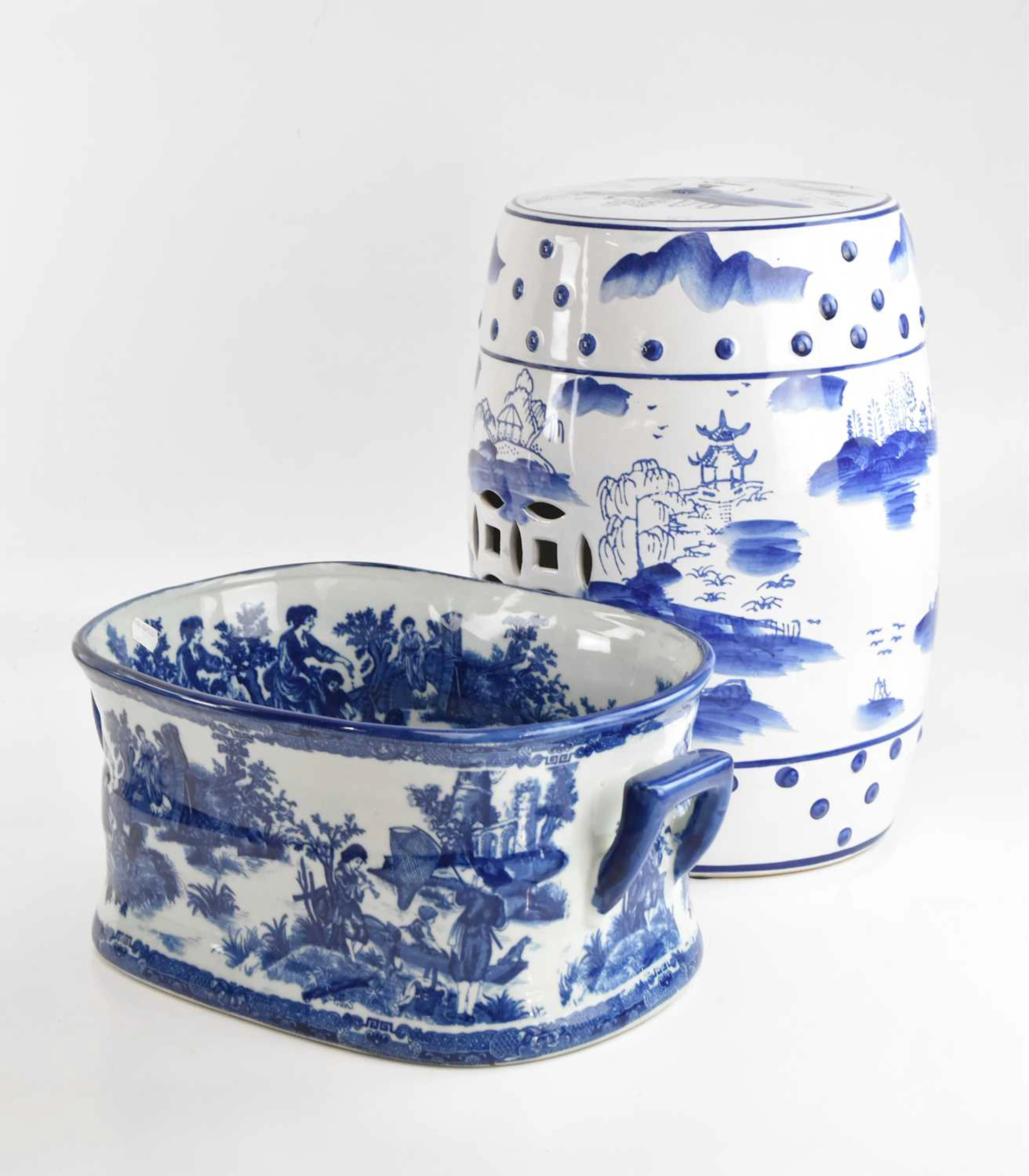 A modern Chinese style blue and white garden seat