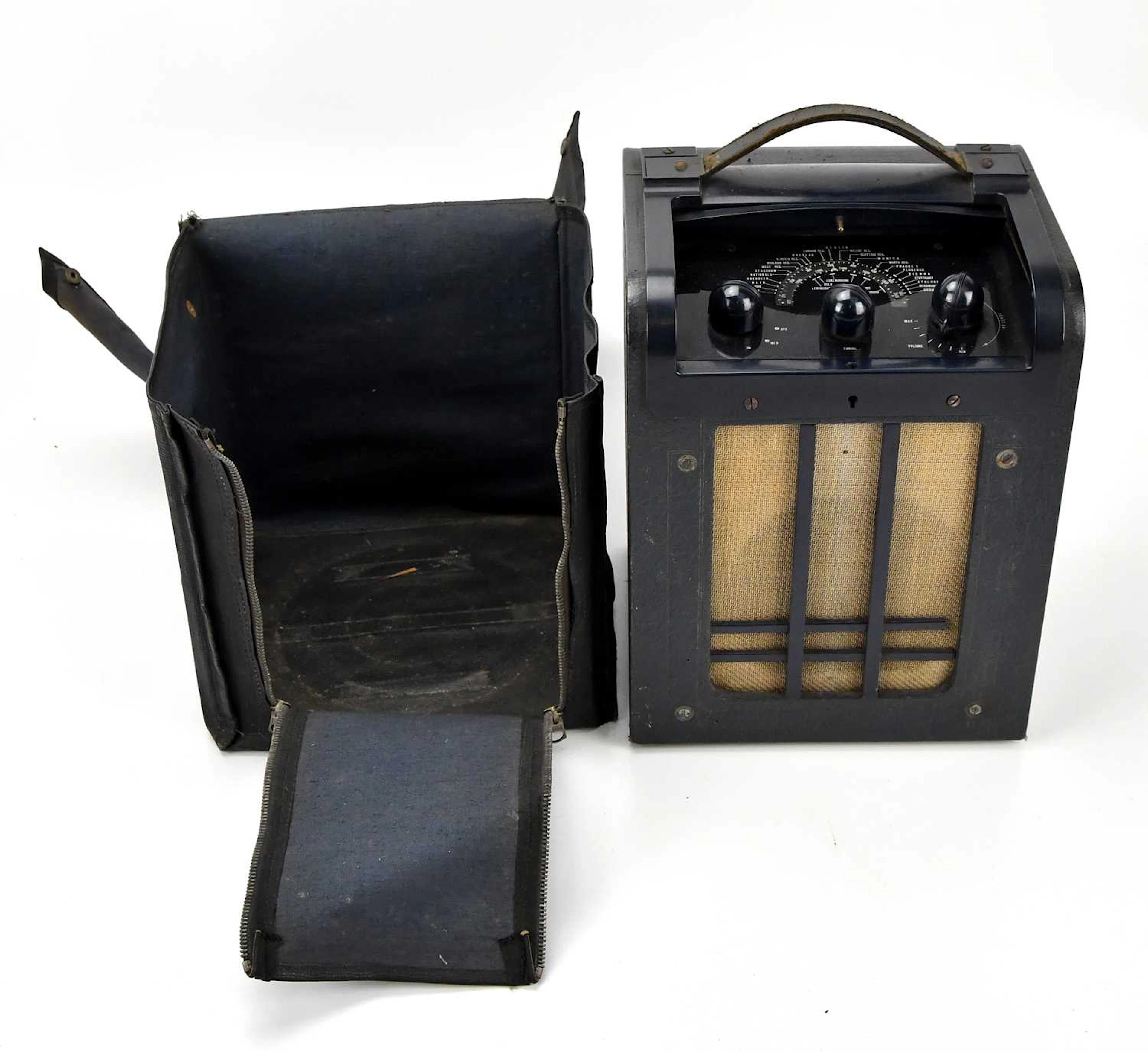 PYE; a vintage radio with tambour top