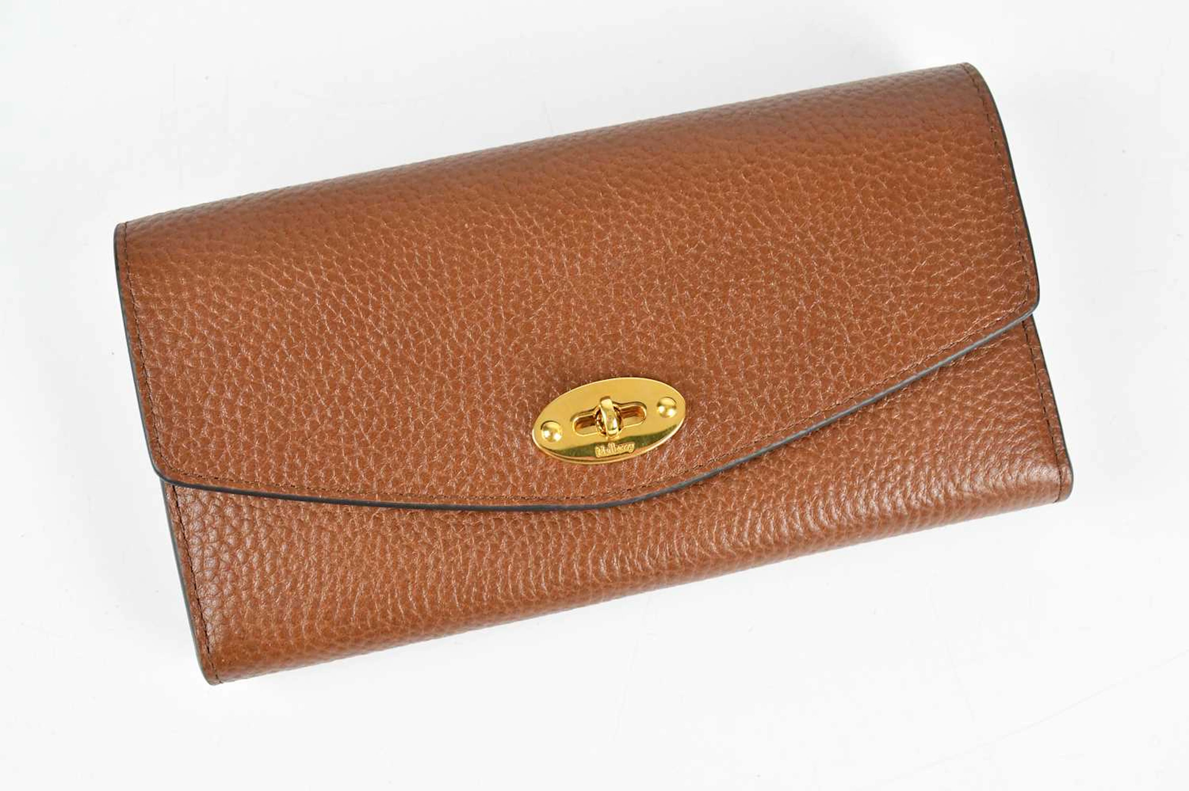 MULBERRY; an oak brown pebbled leather purse wallet