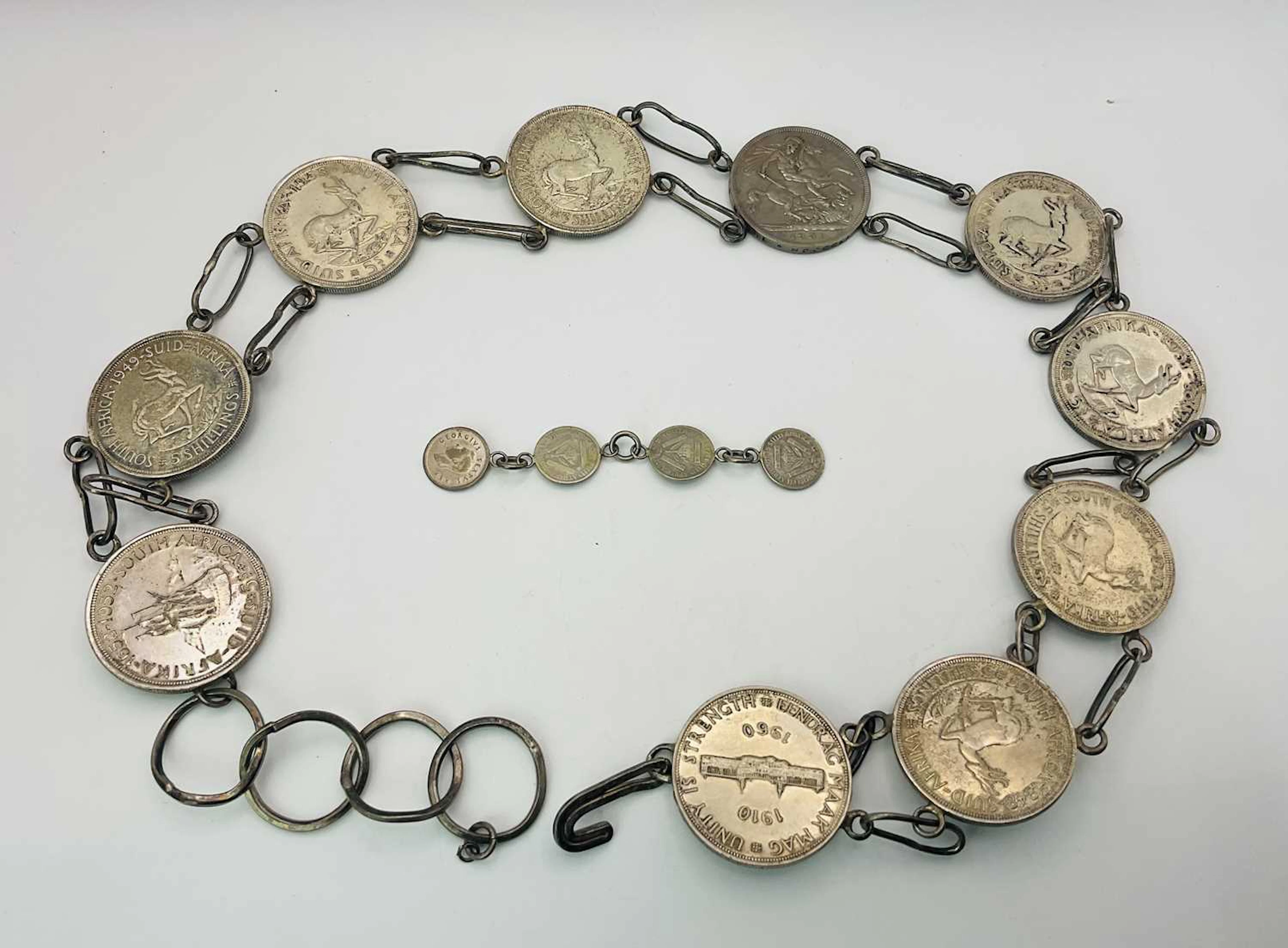 A South African five shilling silver coin belt