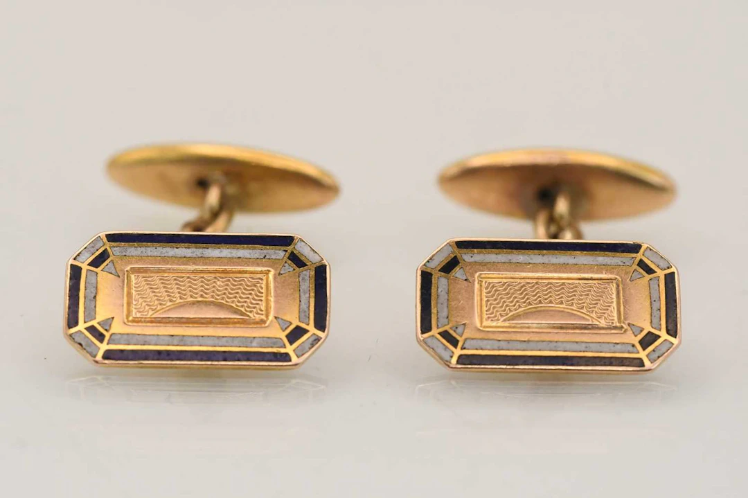 A pair of early 20th century Art Deco 9ct yellow gold...