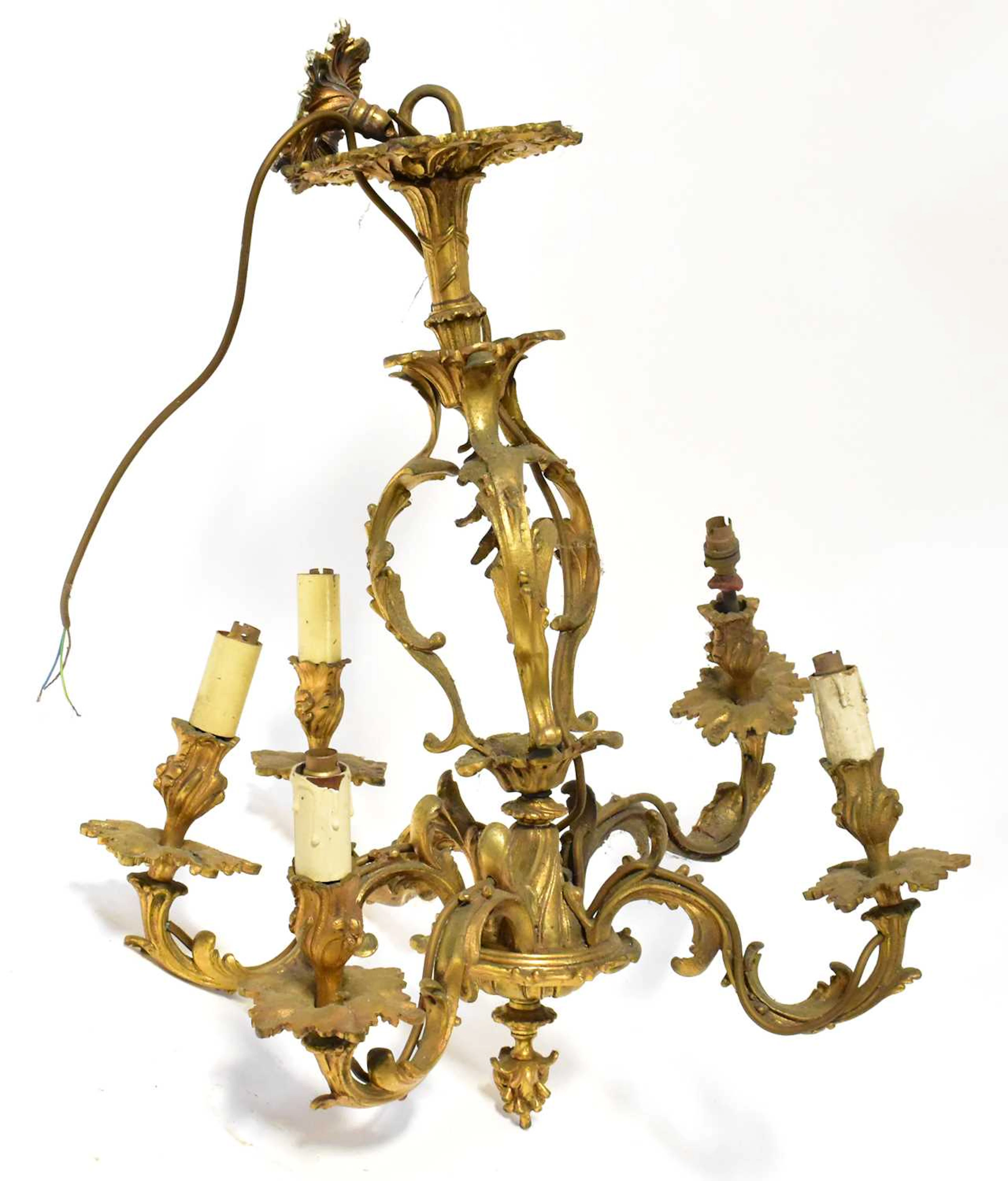 A cast metal five-branch electrolier in the Rococo manner