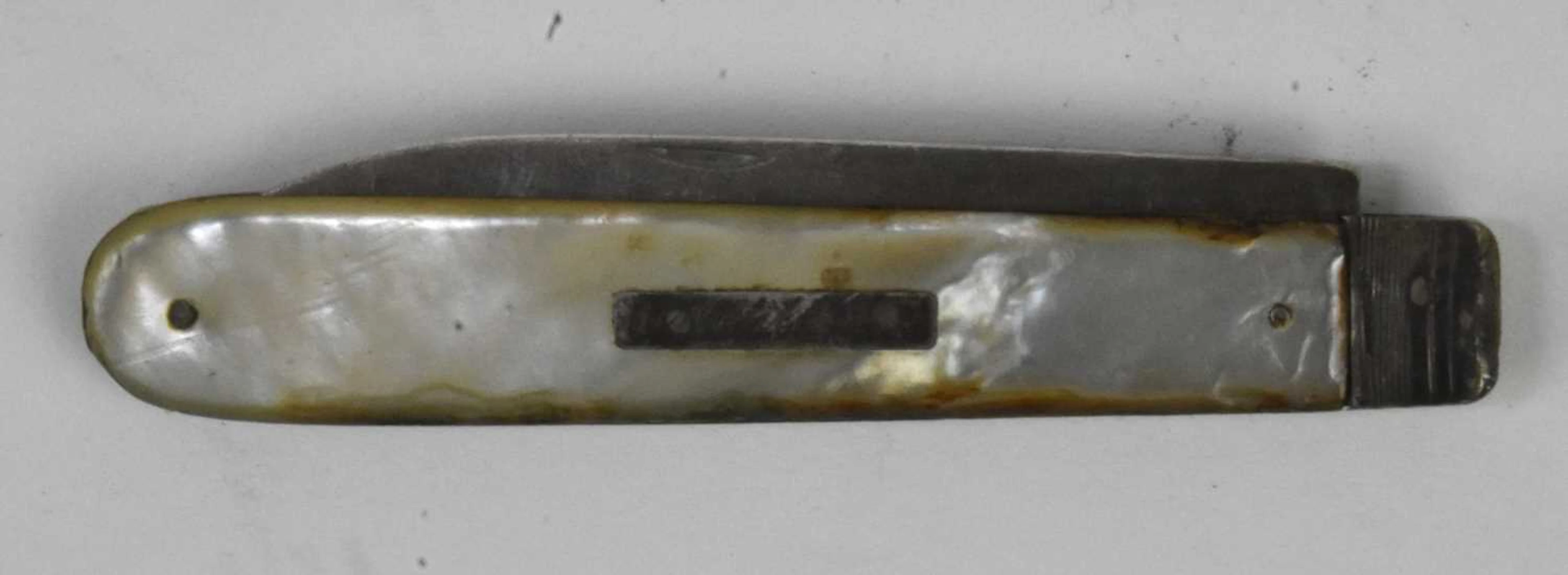 A George IV hallmarked silver and mother of pearl folding fruit knife