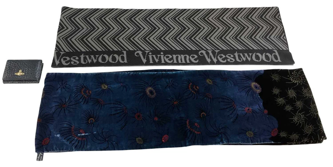 VIVIENNE WESTWOOD; a black and grey designer cotton scarf