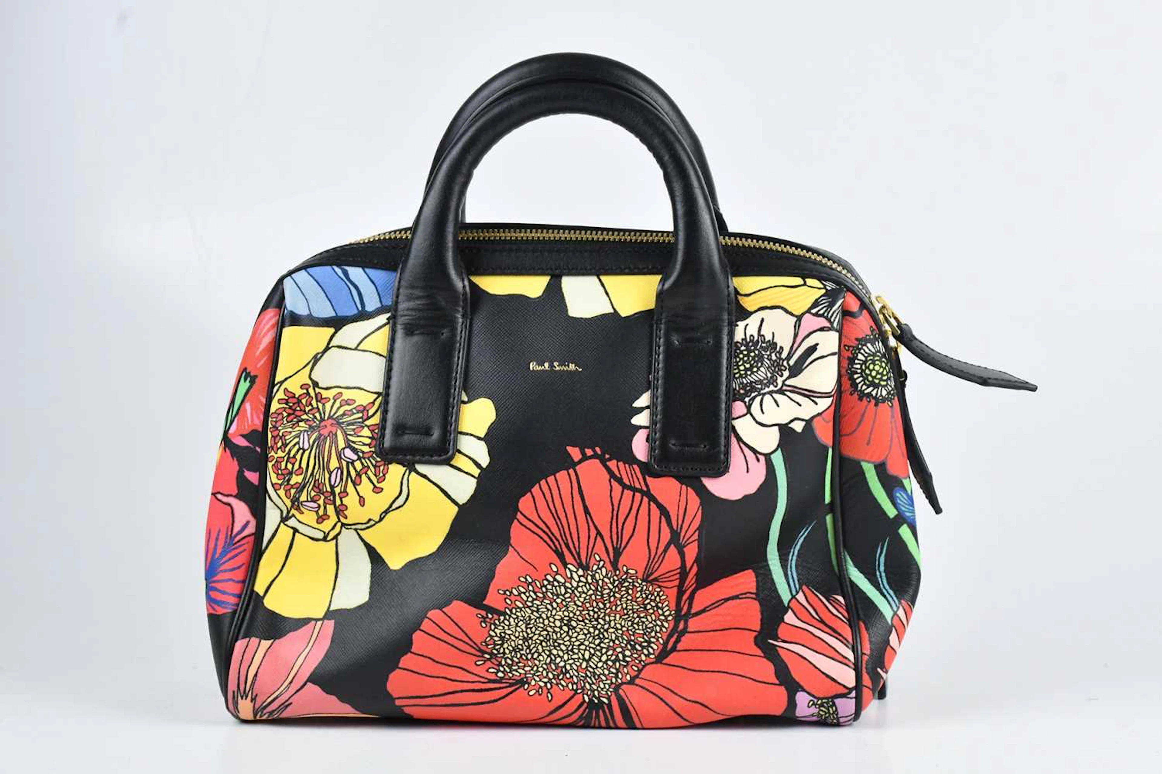 PAUL SMITH; a black floral calf Saffiano leather wild...