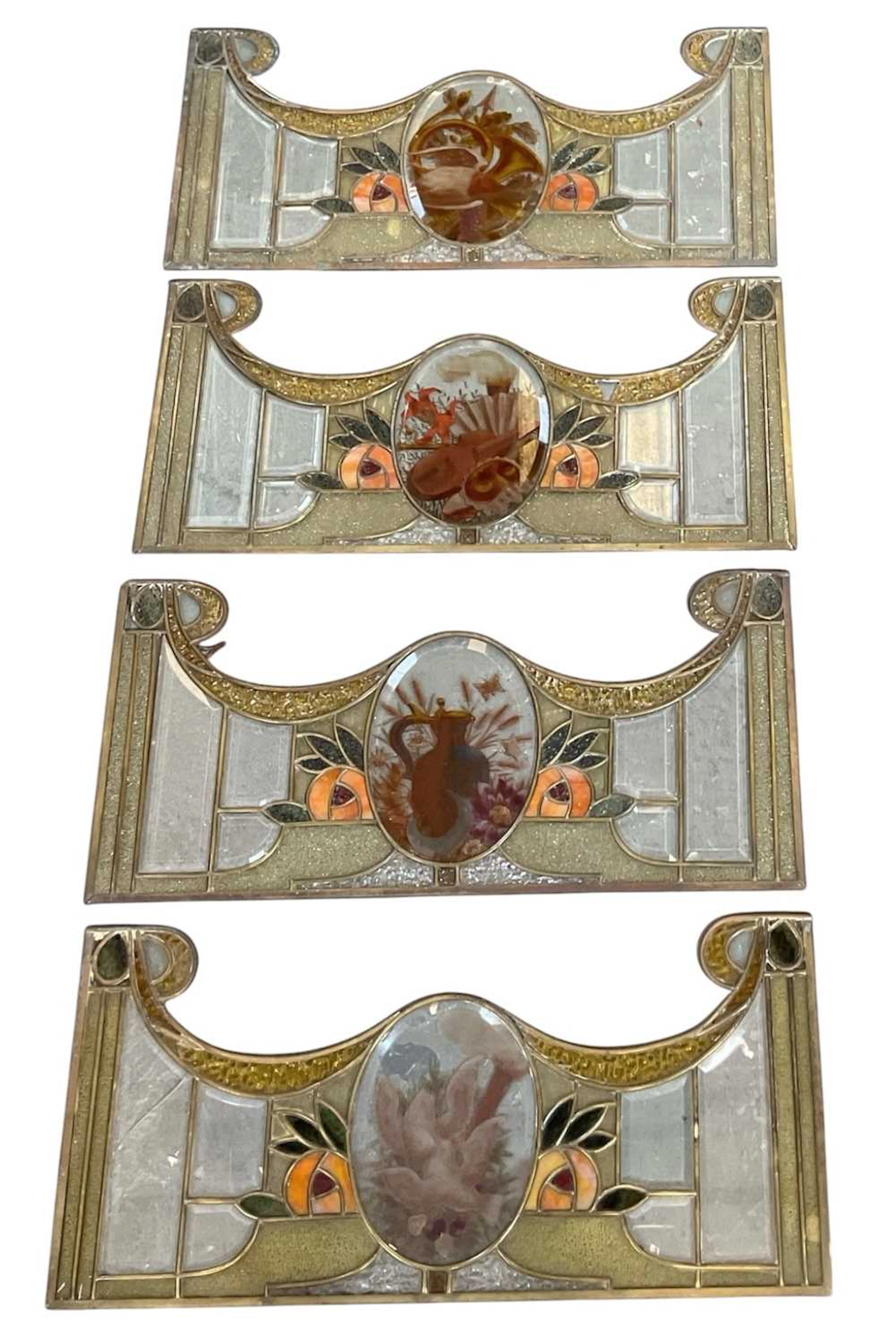A set of four early 20th century Art Nouveau hand painted