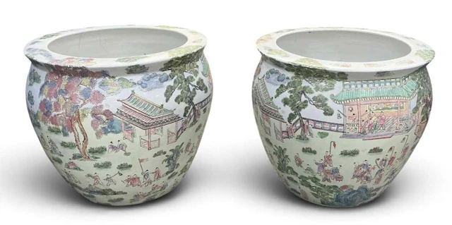 A large pair of modern Chinese hand painted Famille Rose...