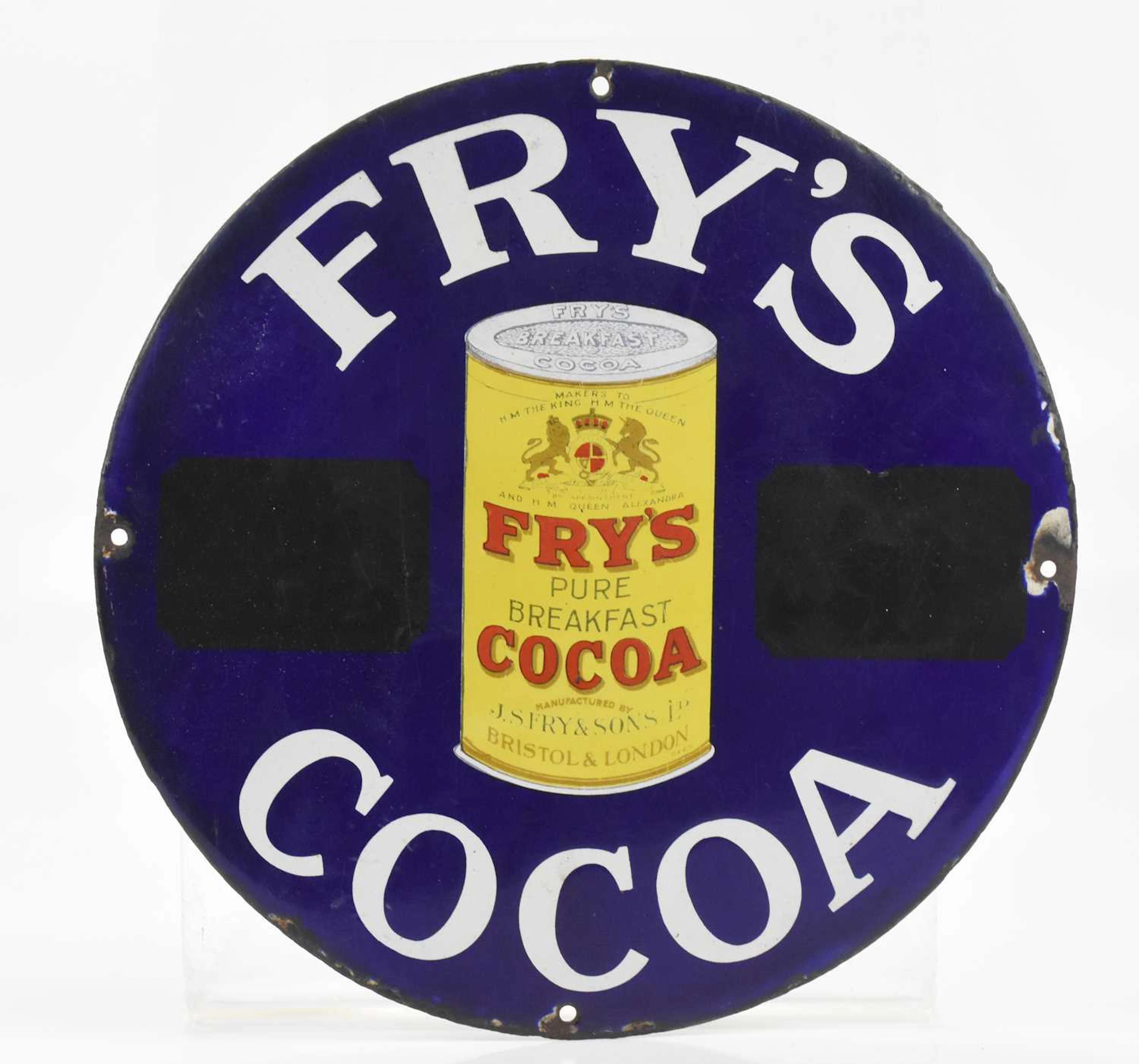 FRY'S COCOA; an original circular small sized pictorial enamel sign
