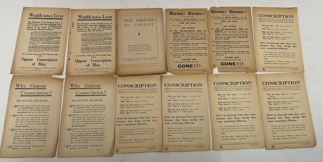 NATIONAL COUNCIL AGAINST CONSCRIPTION; a collection of four flyers titled