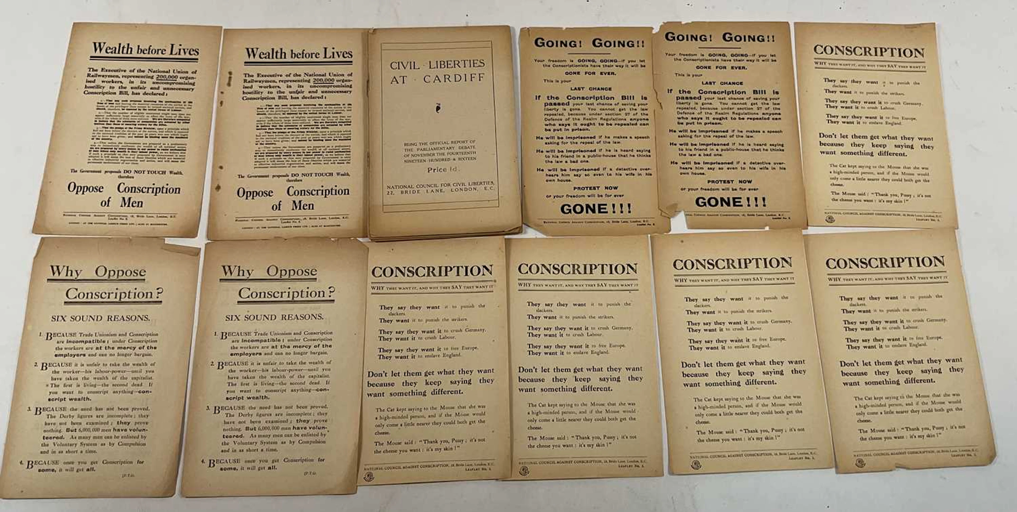NATIONAL COUNCIL AGAINST CONSCRIPTION; a collection of four flyers titled