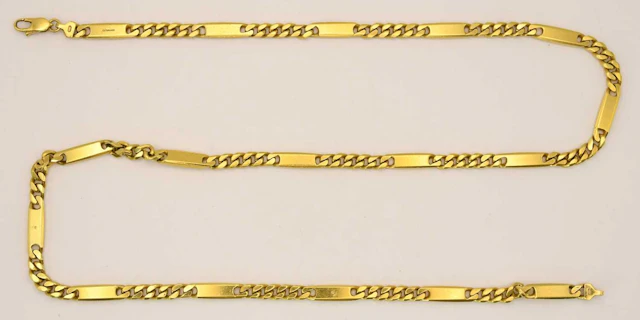 A 9ct bright yellow gold flat curb and bar link necklace