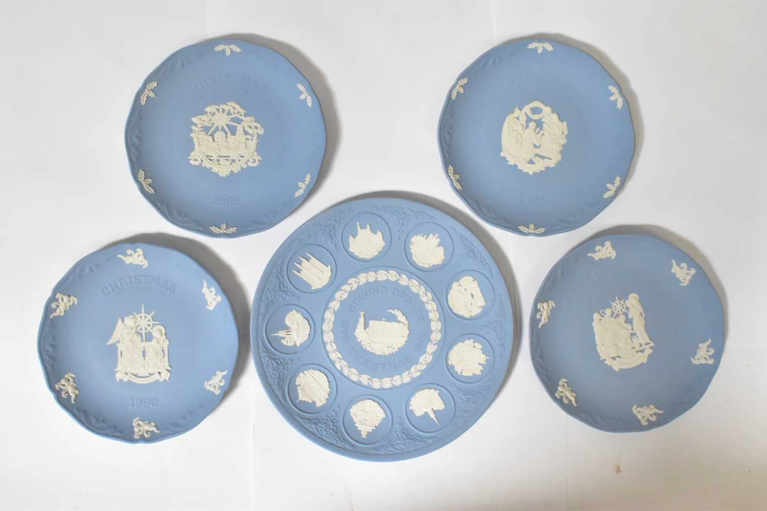 WEDGWOOD; a large collection of blue jasper ware annual Christmas plates
