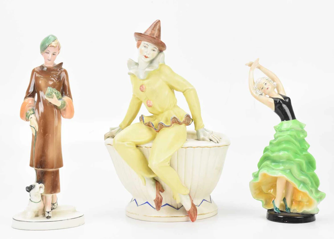 GOEBEL; an Art Deco figure of a dancing girl with a green flowing dress