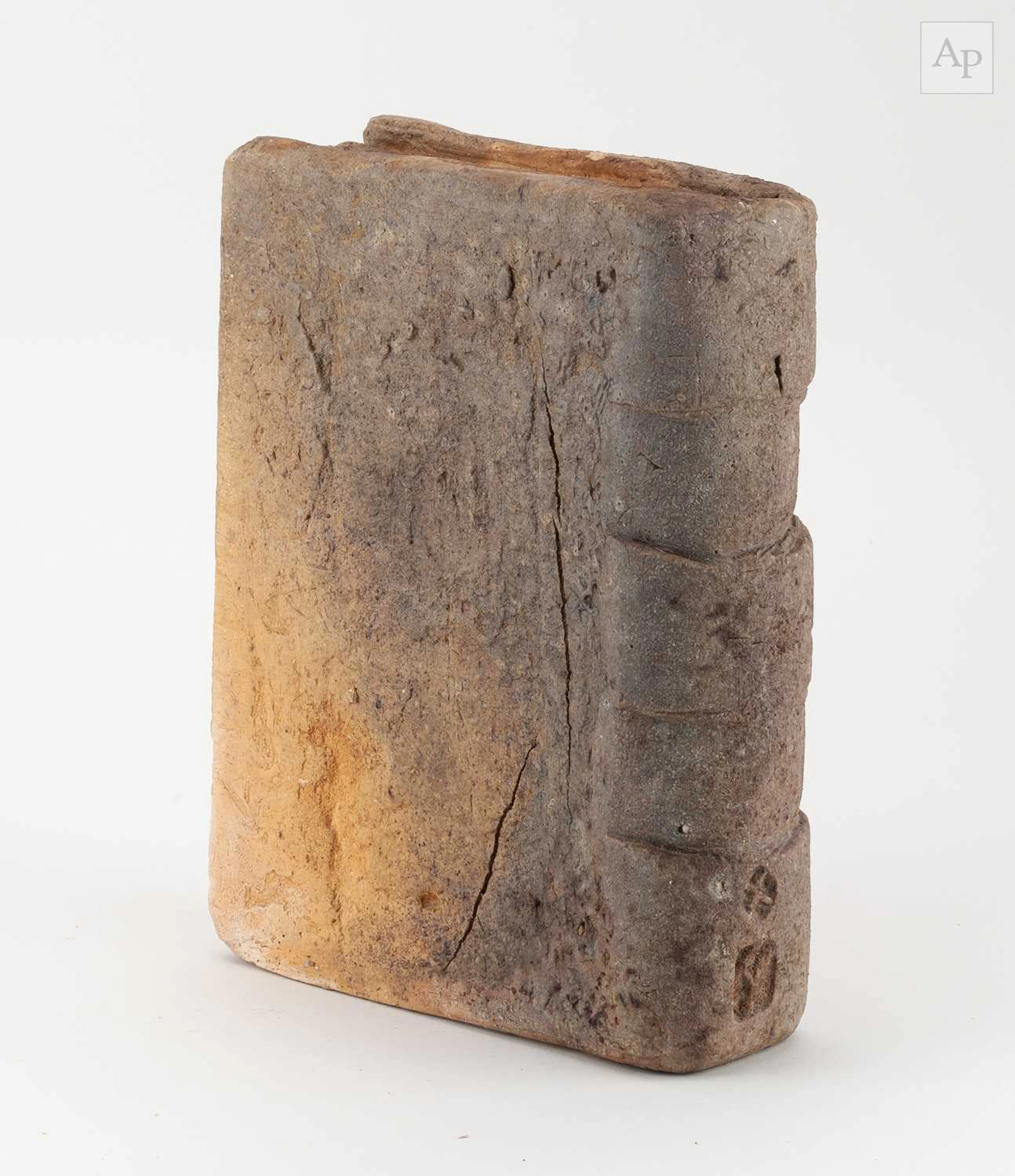 CHARLES BOUND (born 1939); a wood fired stoneware book covered in ash glaze
